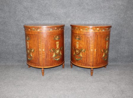 Vintage Adams Style Demilune Nightstands: Painted Commodes, Pair of End Tables