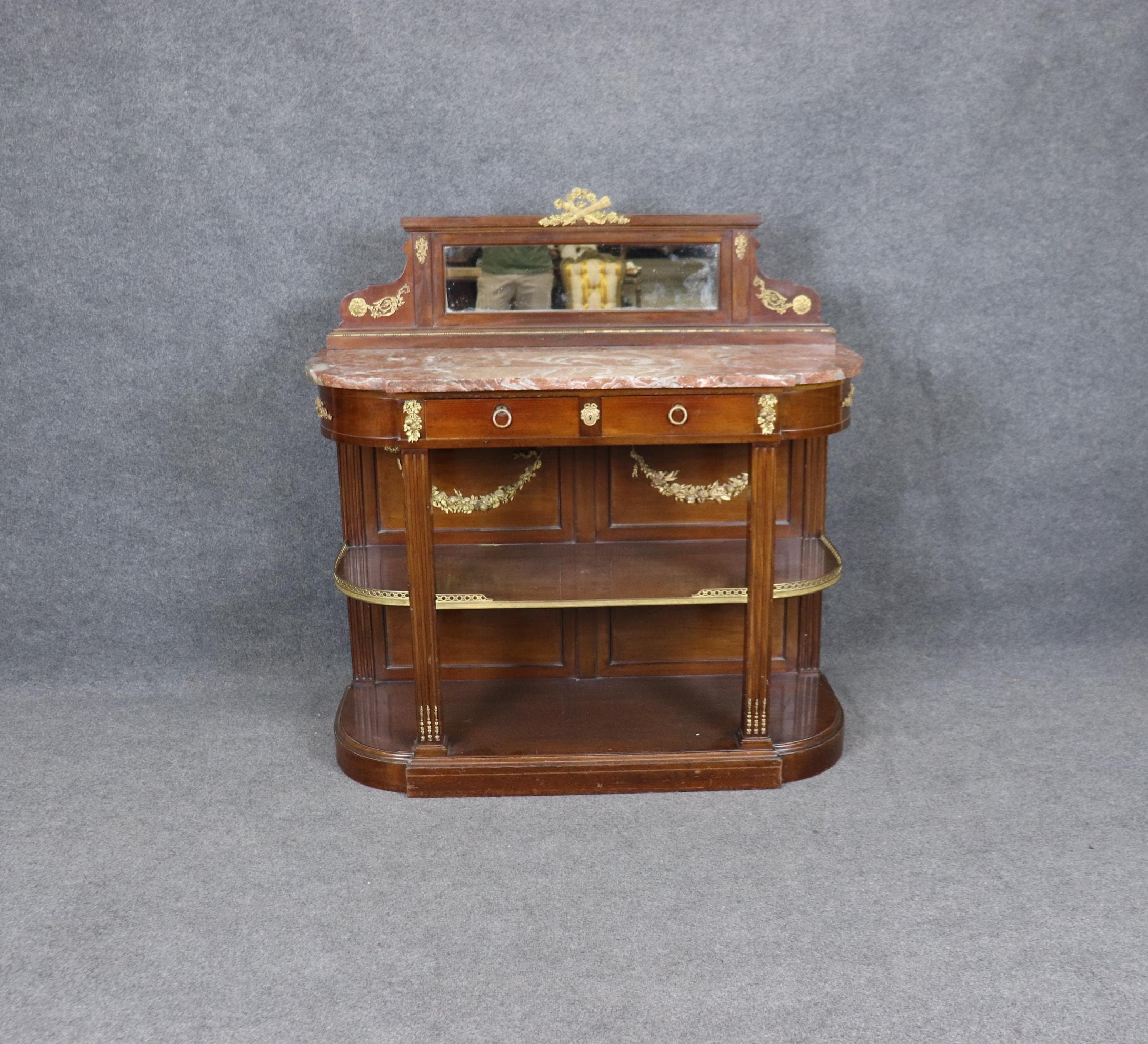 Antique French Louis XVI Style Marble Top Server with Bronze Ormolu