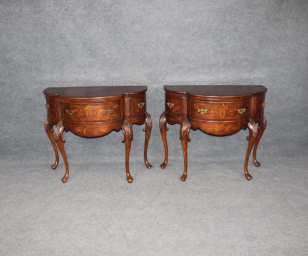 Vintage Inlaid Edwardian Style Console Tables by John Richard: Pair Accent Tables