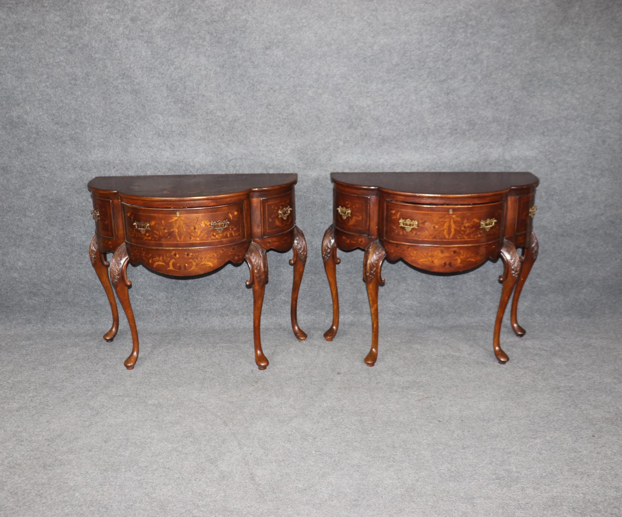 Vintage Inlaid Edwardian Style Console Tables by John Richard: Pair Accent Tables