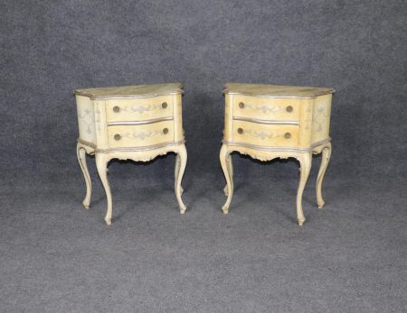 Vintage Italian Venetian Style Bedside Tables: Floral Paint Decoration, 1930s