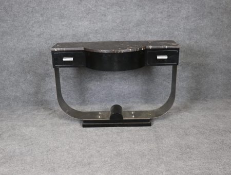 Vintage Art Deco Ebonized Console Table: Marble Top Accent Table