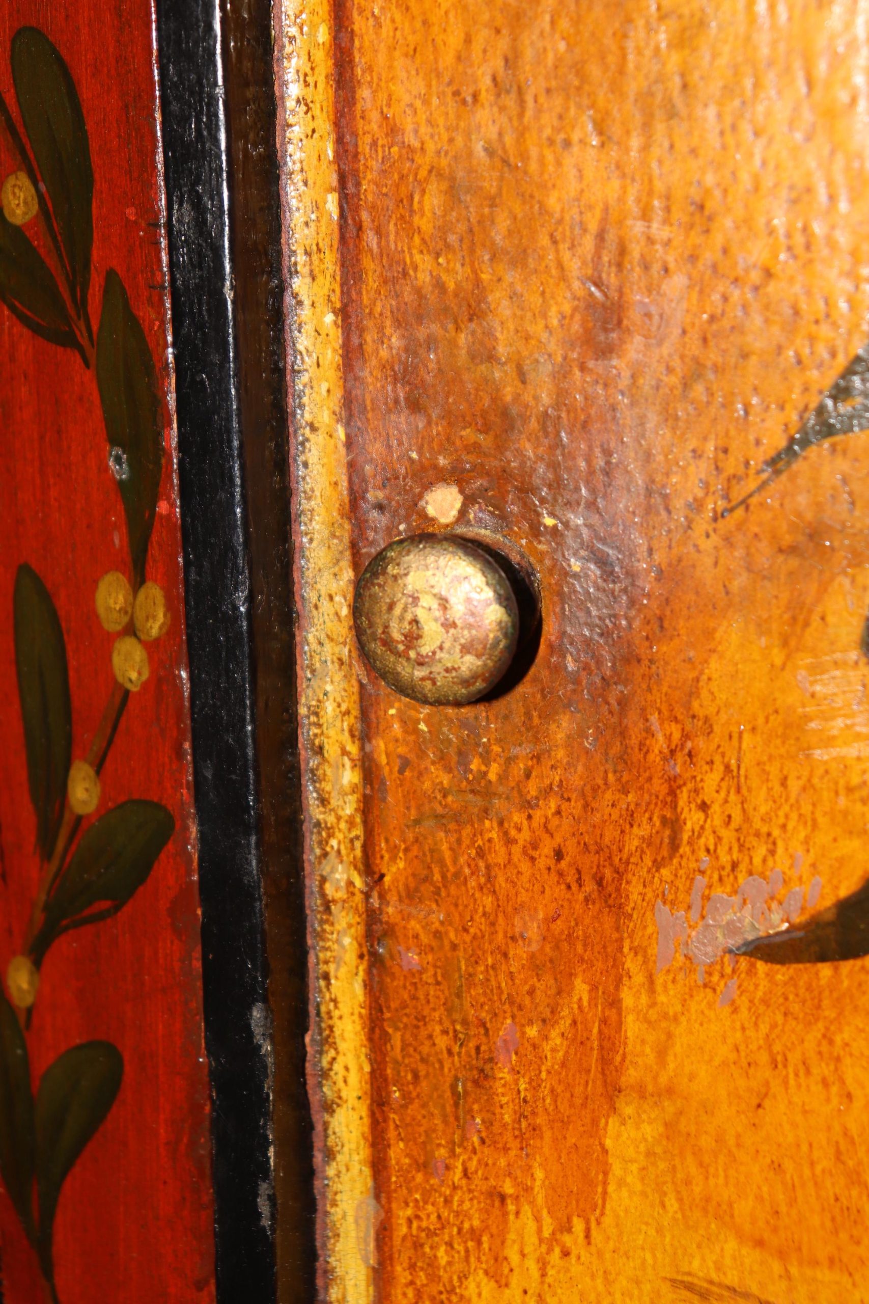 Vintage Paint Decorated Demilune Servers: Mid Century Console Tables, Pair - Image 8