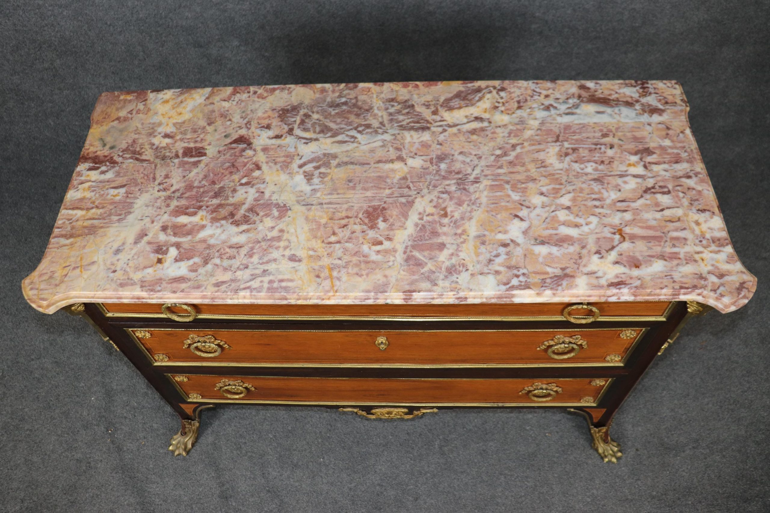 Louis XV Style Marble Top Commode: Vintage Brass Mounted Chest - Image 6