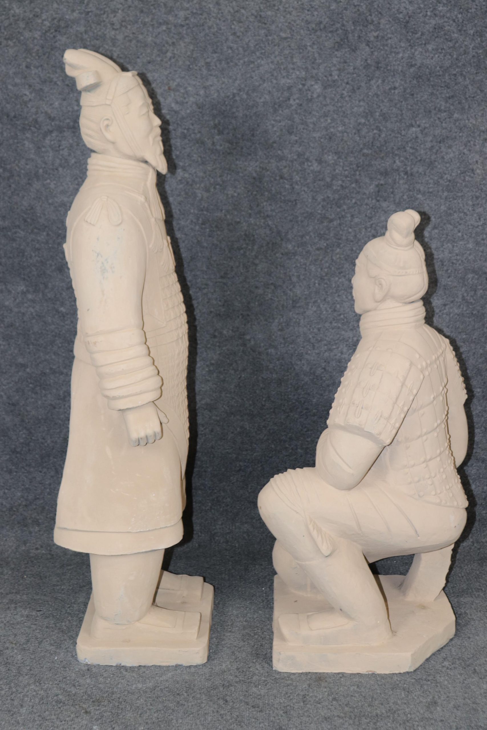 Pair of Terra Cotta Chinese Soldier Sculptures circa 1950s, Statues - Image 3