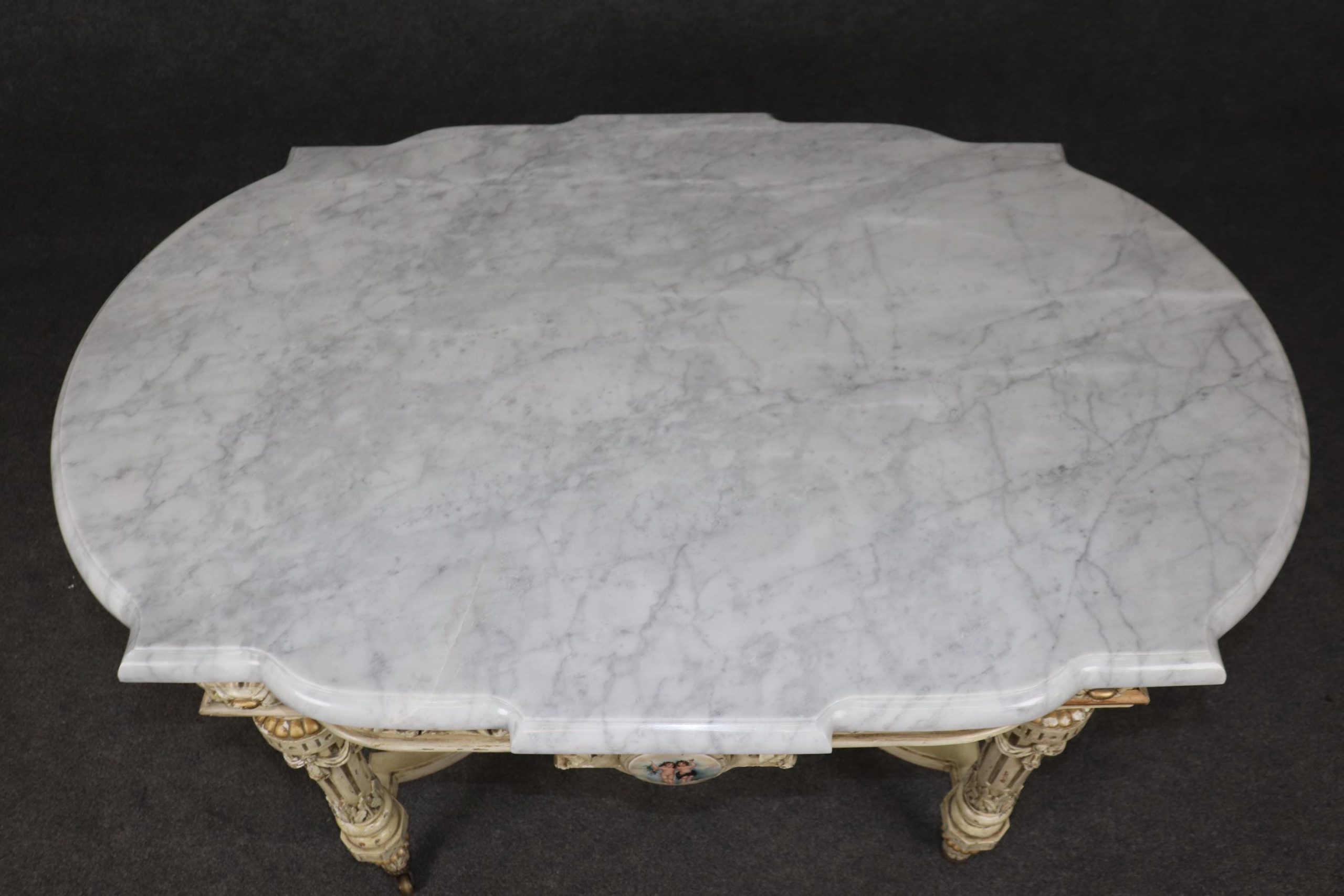 Antique Napoleonic Creme Marble Top Center Table with Porcelain Plaques - Image 4