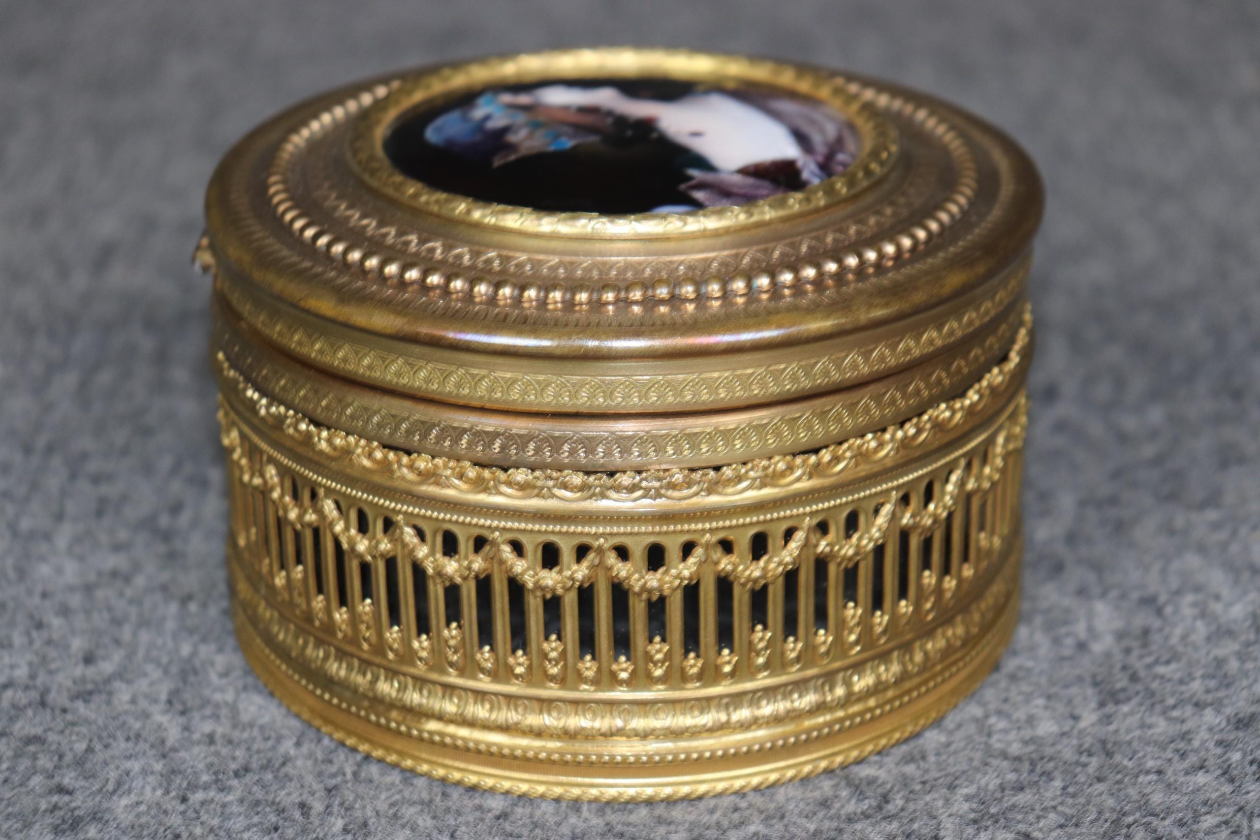 Antique French Crystal Jewelry Casket: Bronze Ormolu Enameled Box - Image 3