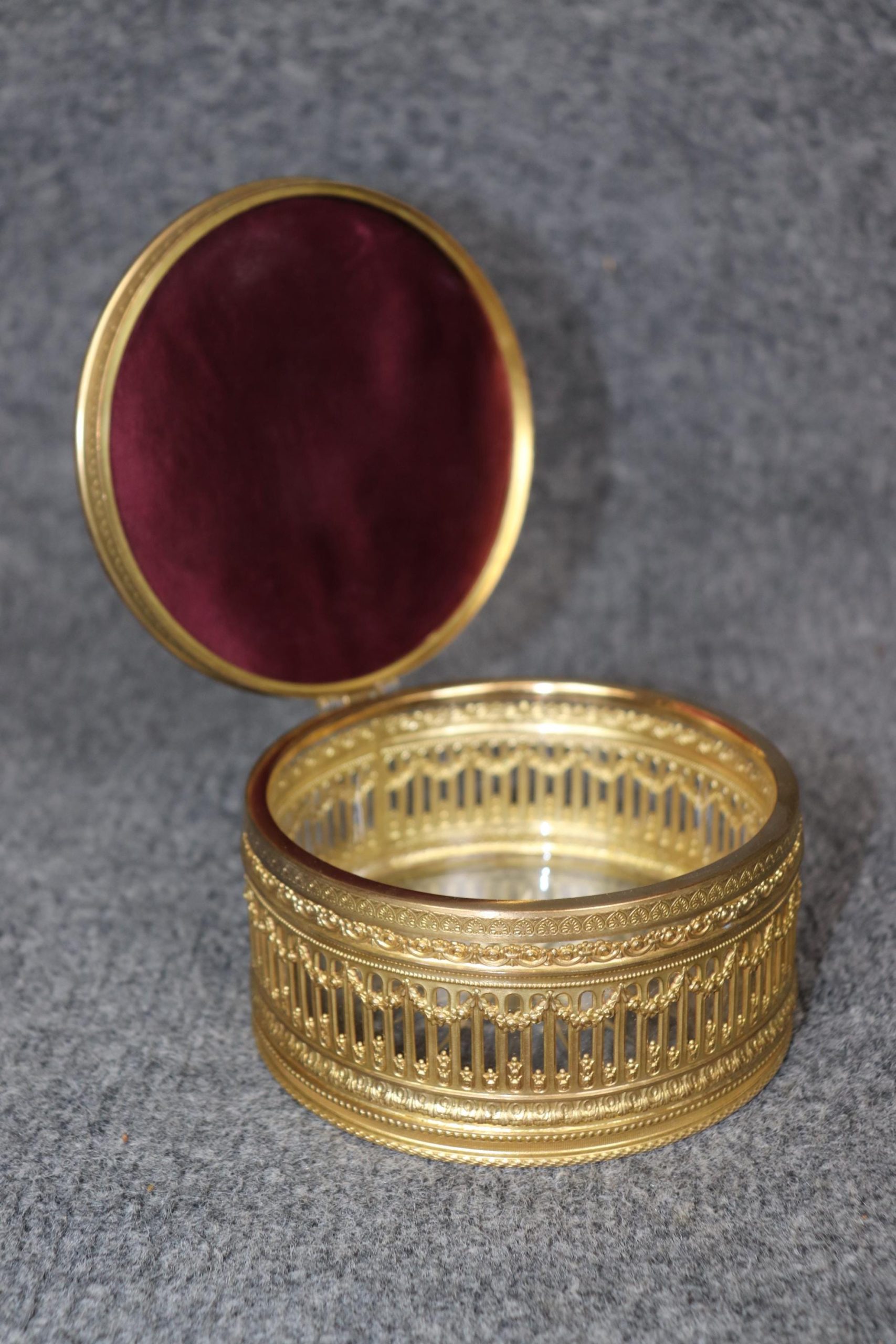 Antique French Crystal Jewelry Casket: Bronze Ormolu Enameled Box - Image 7