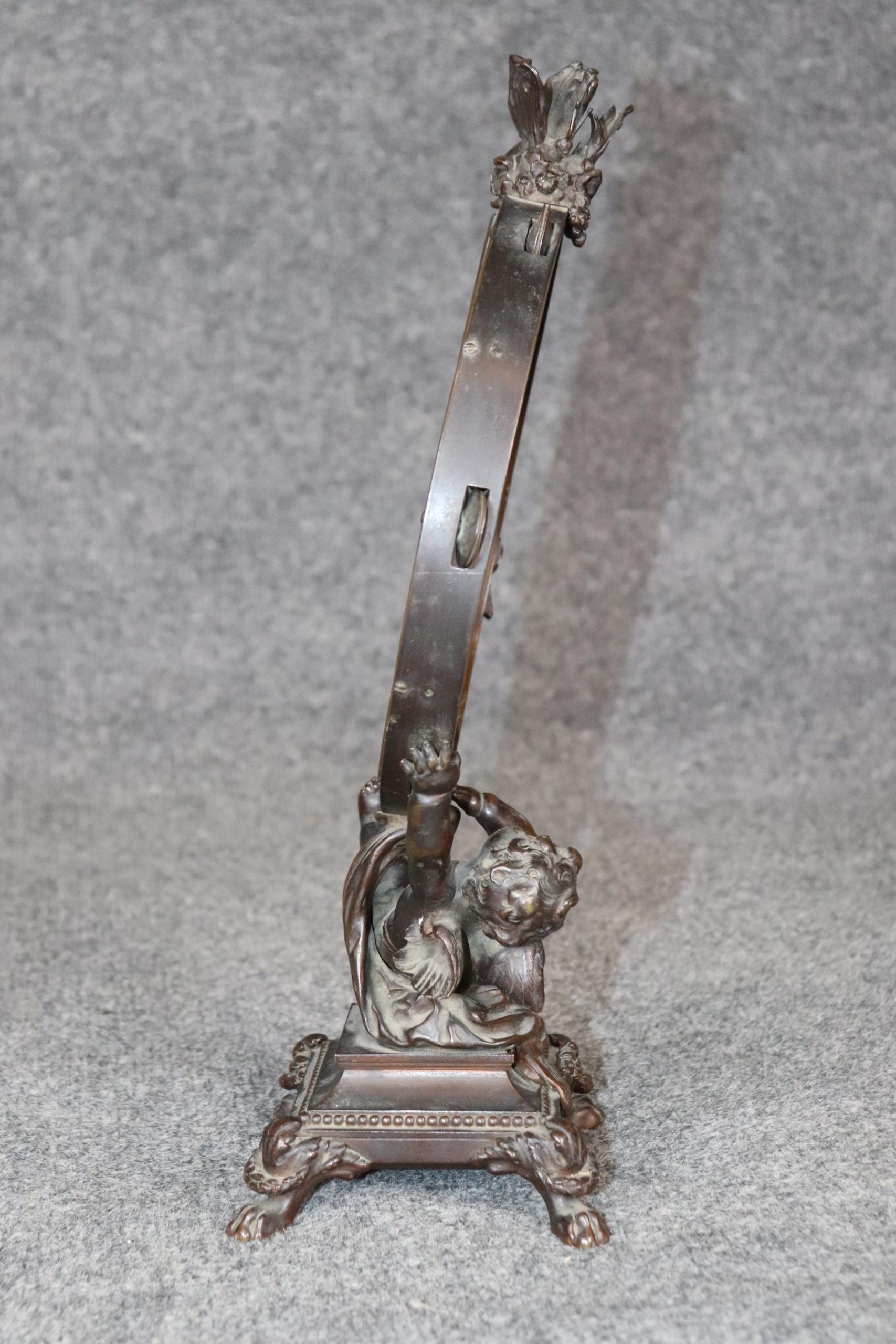 Antique Louis XV Style Bronze Desk Mirror with Cherub Figurine - Image 3