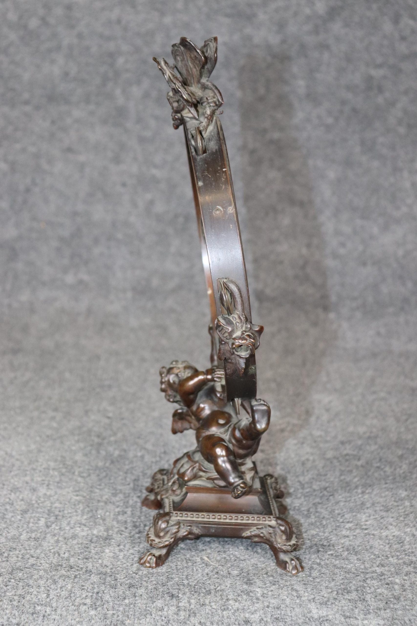 Antique Louis XV Style Bronze Desk Mirror with Cherub Figurine - Image 5