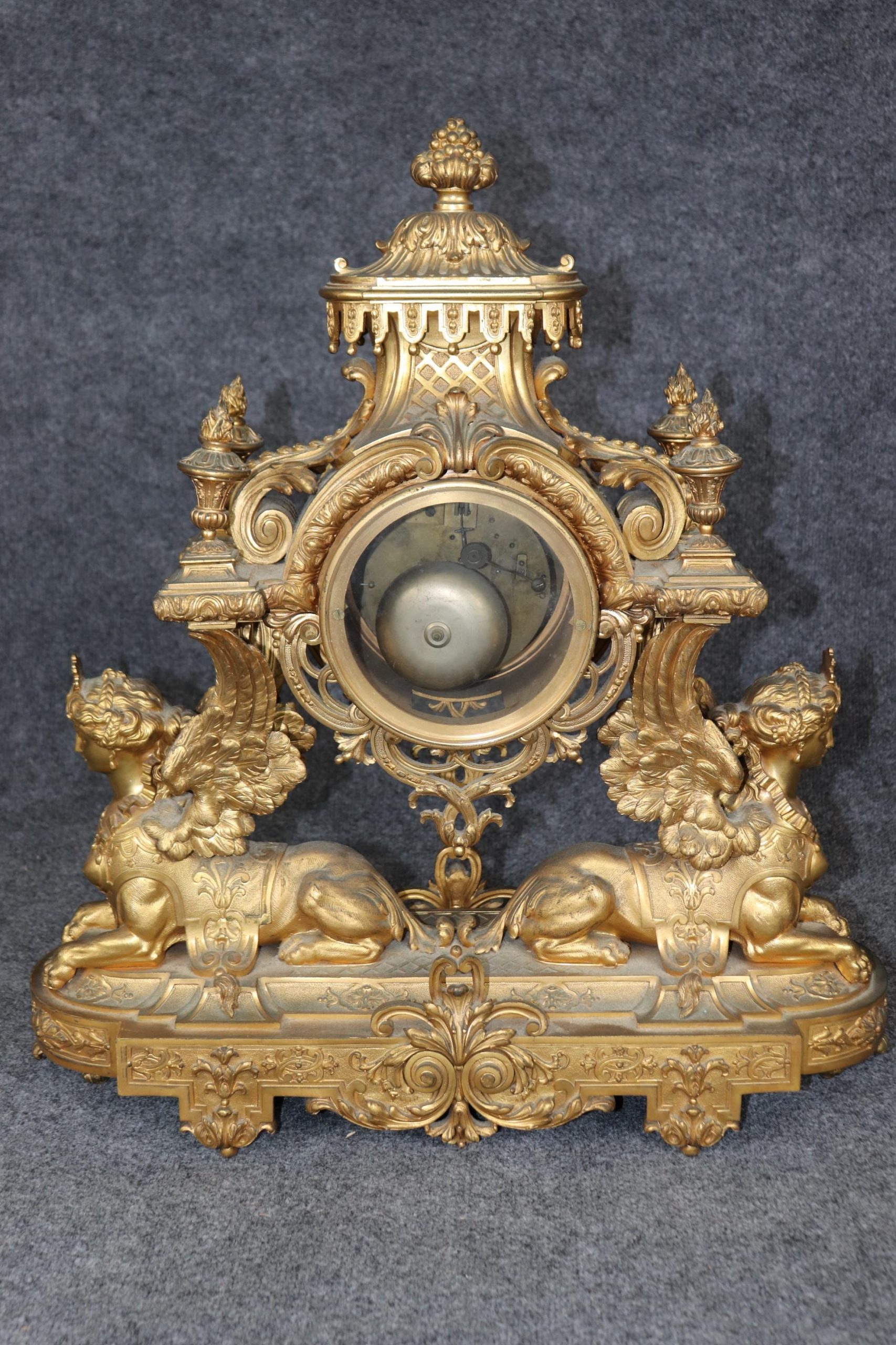 Antique 19th Century French Empire Style Bronze Ormolu Clock Set by Maison Marquis, Mantle Clock - Image 4