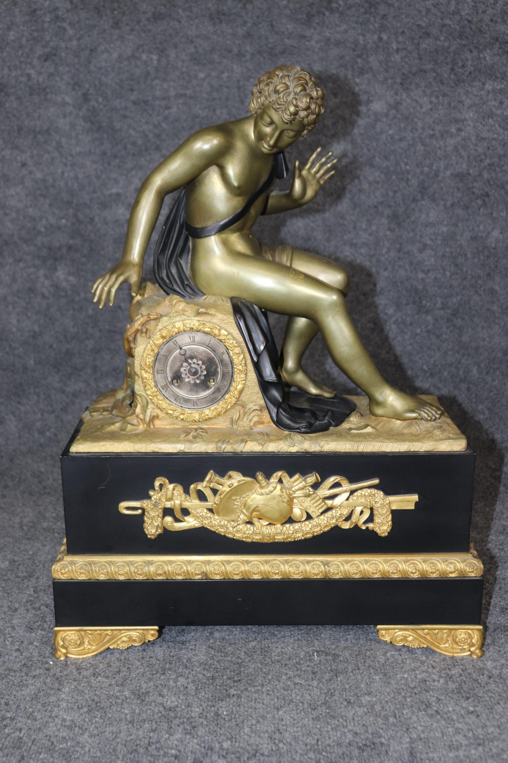 Antique French Empire Figural Mantle Clock: Ormolu Bronze, 19th Century - Image 2