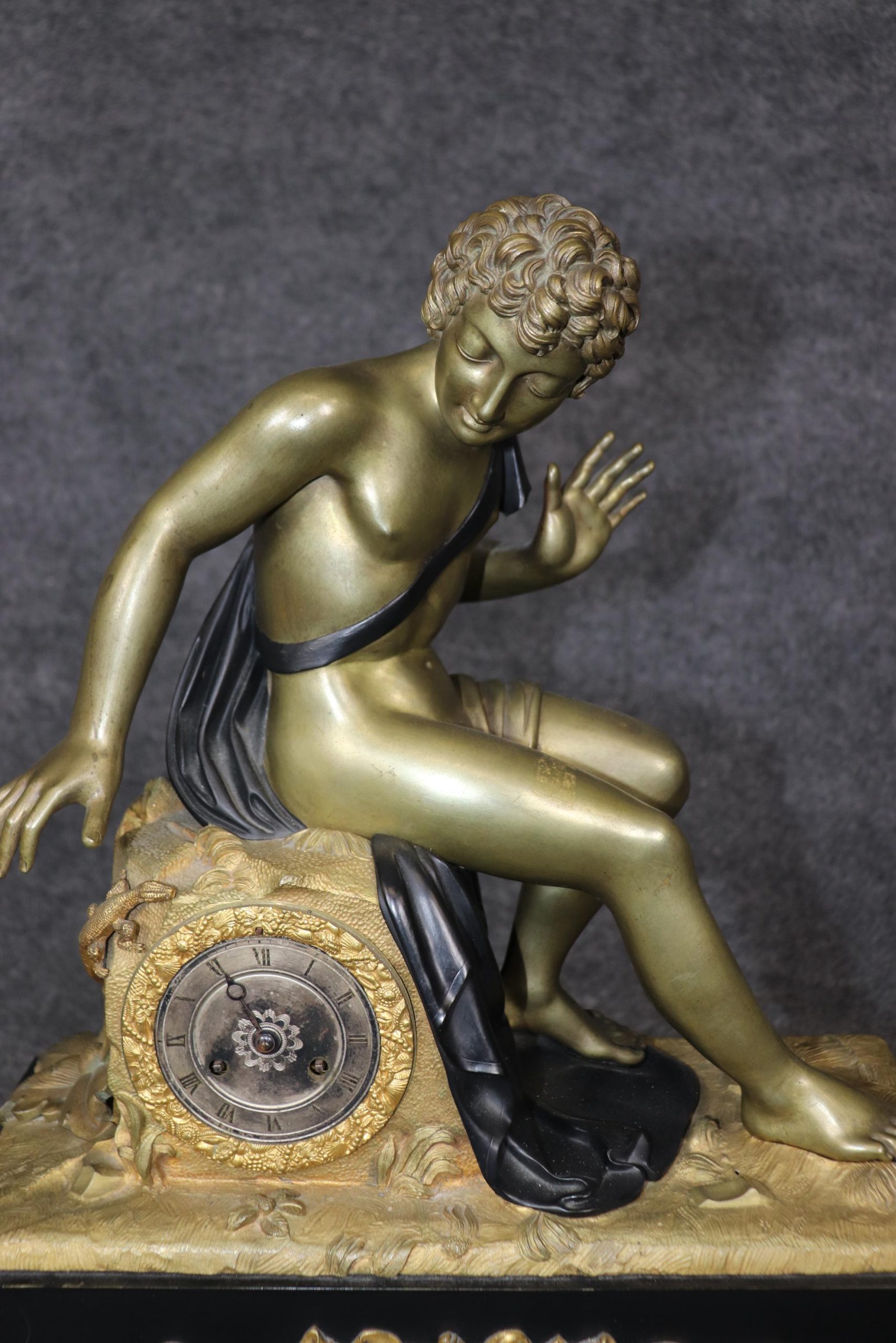 Antique French Empire Figural Mantle Clock: Ormolu Bronze, 19th Century - Image 6