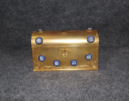 Antique French Bronze Ormolu Jewelry Casket: Wedgewood Plaques, 19th Century