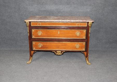 Louis XV Style Marble Top Commode: Vintage Brass Mounted Chest