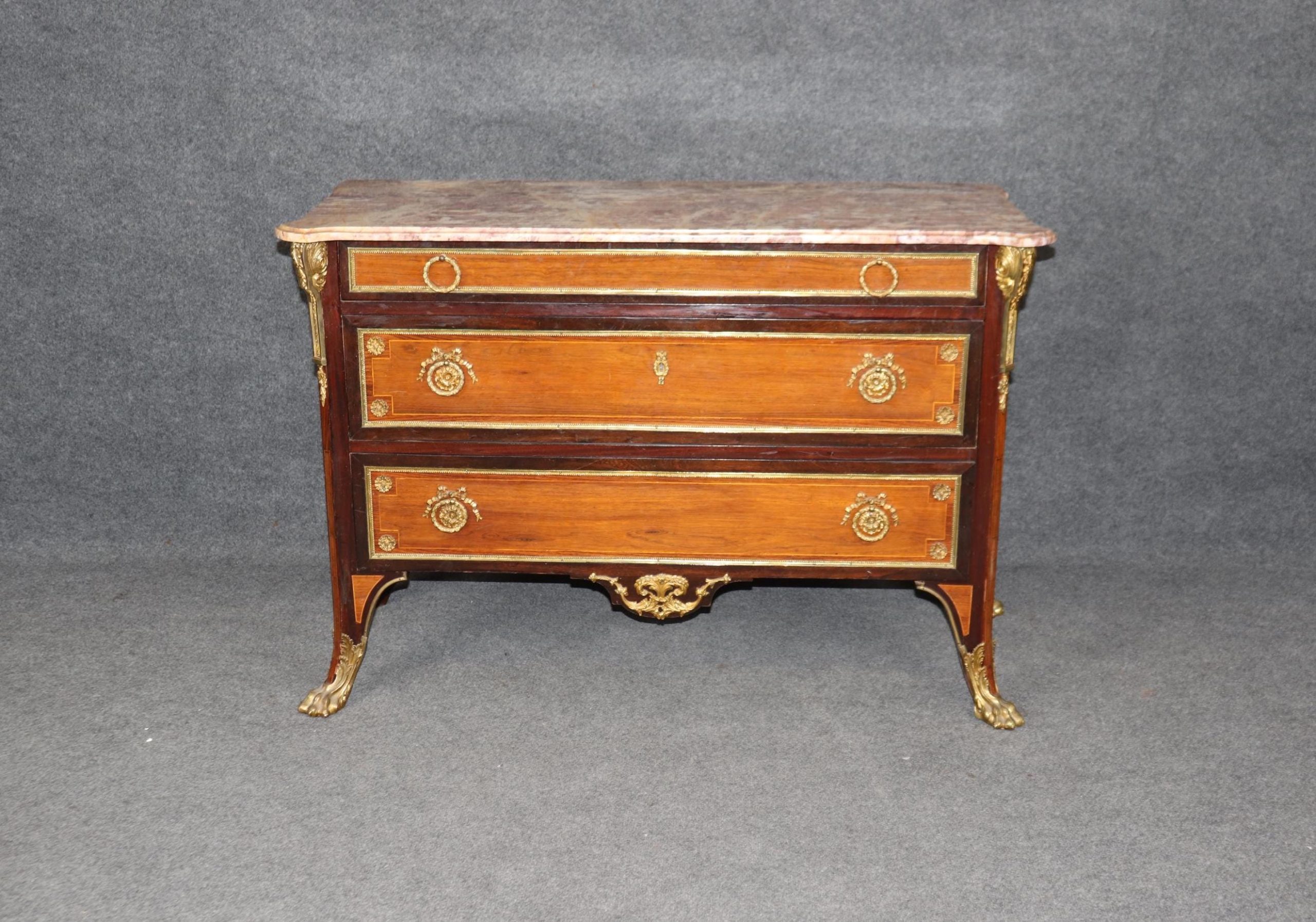 Louis XV Style Marble Top Commode: Vintage Brass Mounted Chest