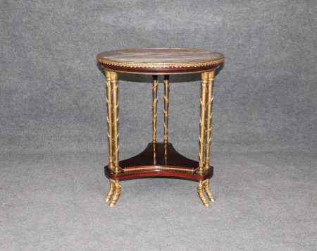 Louis XV Style Marble Top End Table: Brass Mounted Accent Table