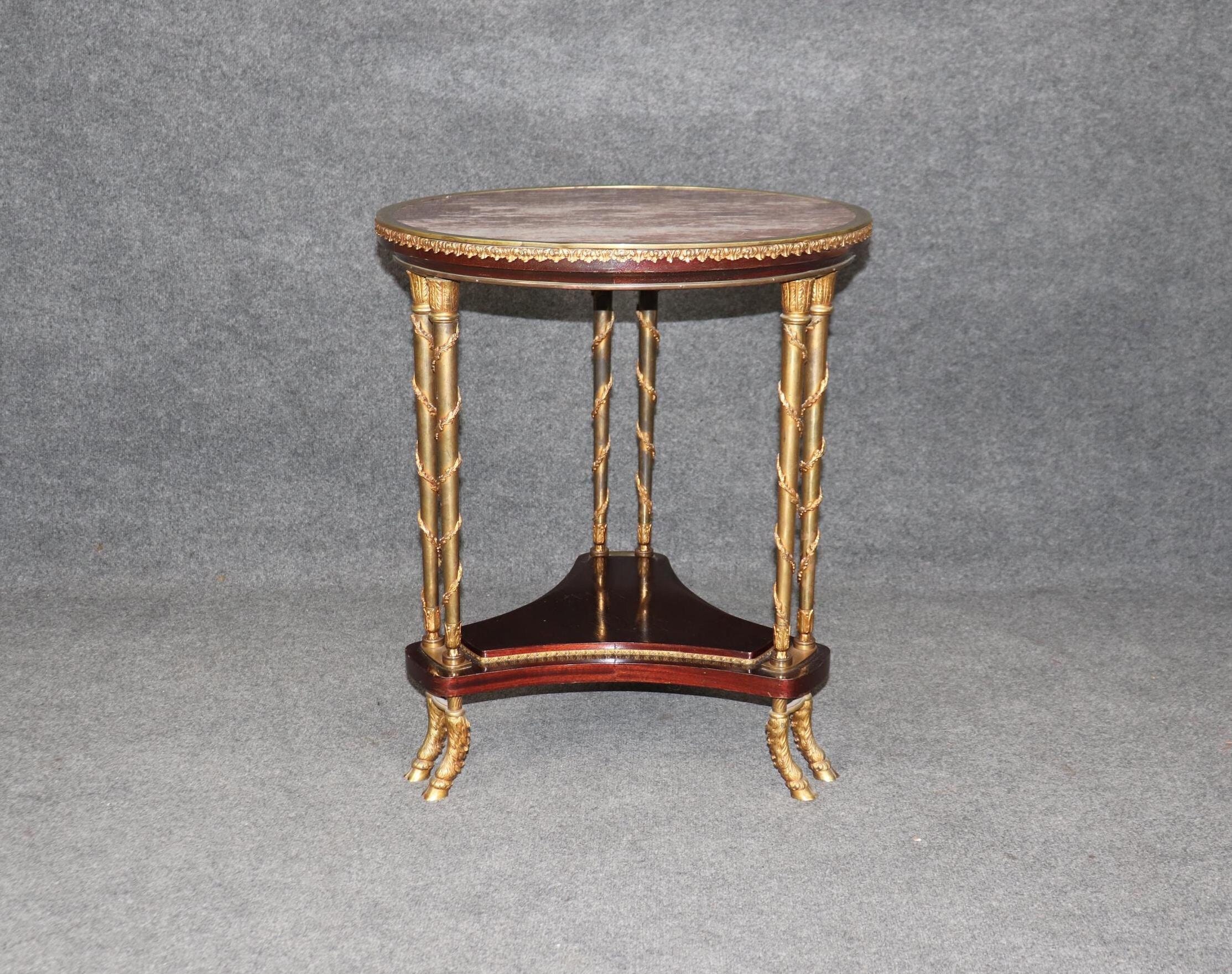 Louis XV Style Marble Top End Table: Brass Mounted Accent Table