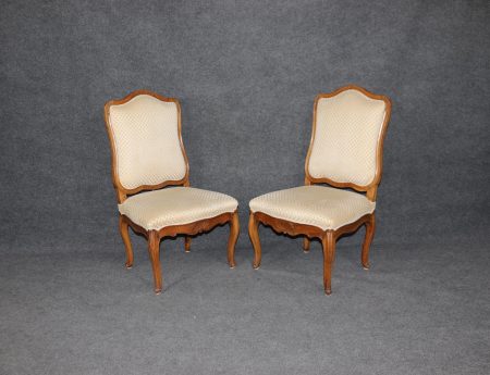 Vintage French Louis XV Style Oak Chairs: Upholstered Accent Pair