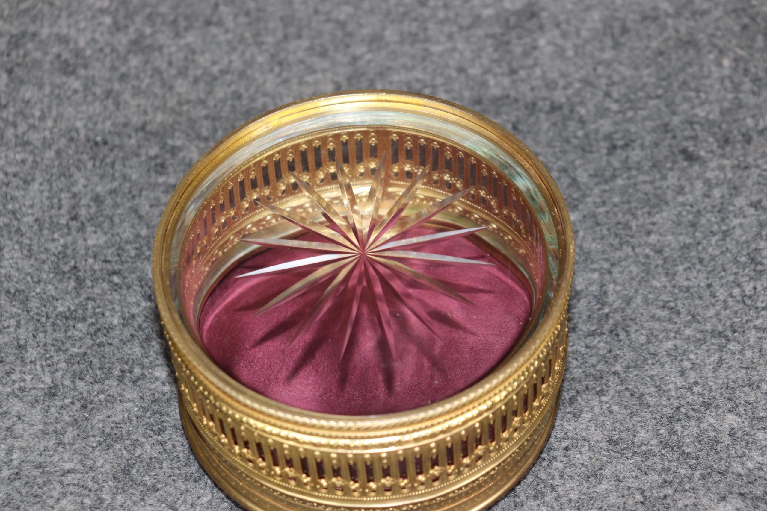 Antique French Crystal Jewelry Casket: Bronze Ormolu Enameled Box - Image 10