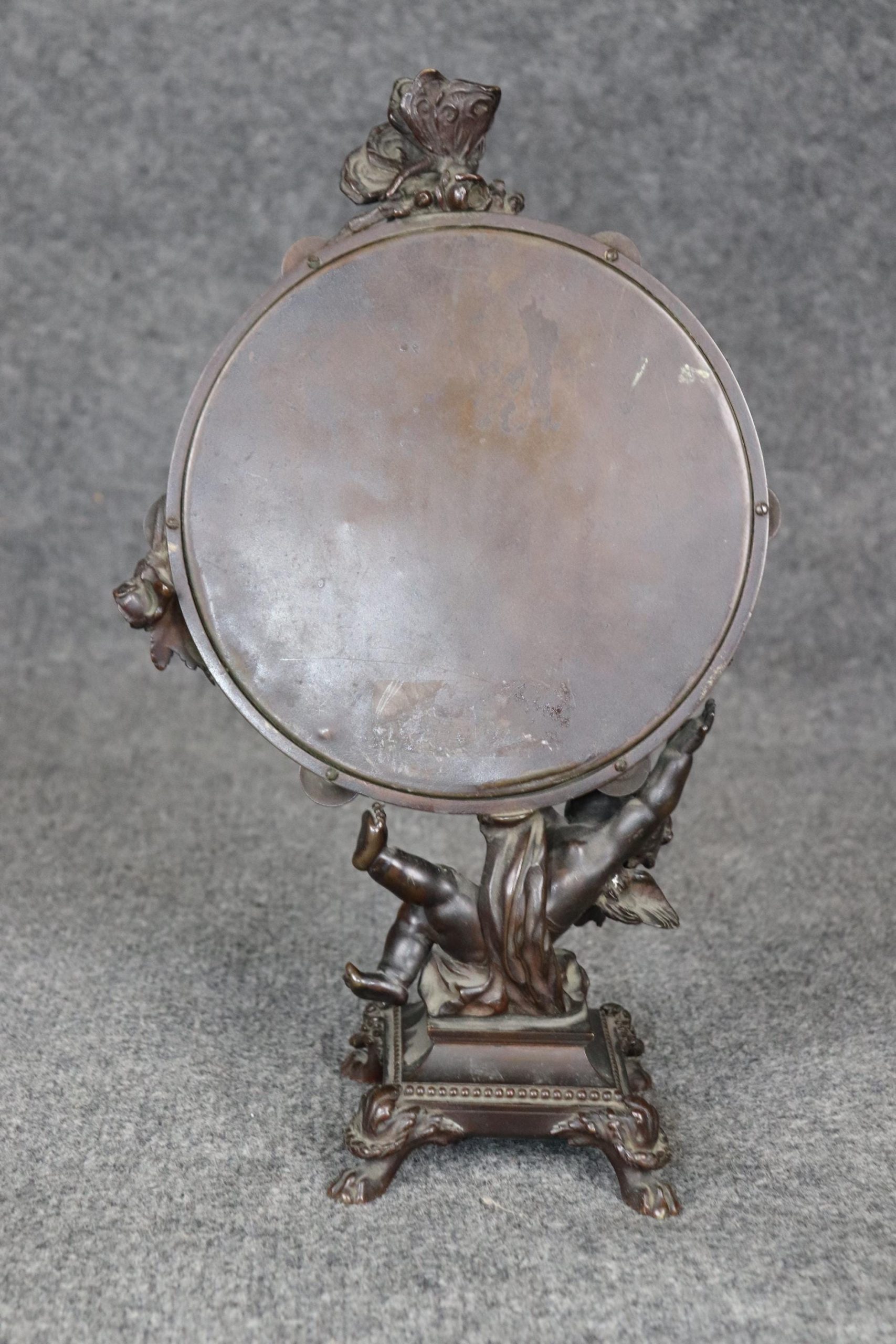 Antique Louis XV Style Bronze Desk Mirror with Cherub Figurine - Image 4