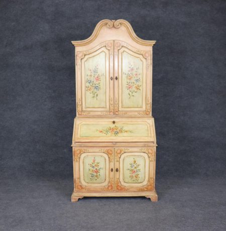 Vintage Italian Venetian Secretary Desk: Distressed Paint, Floral Decor