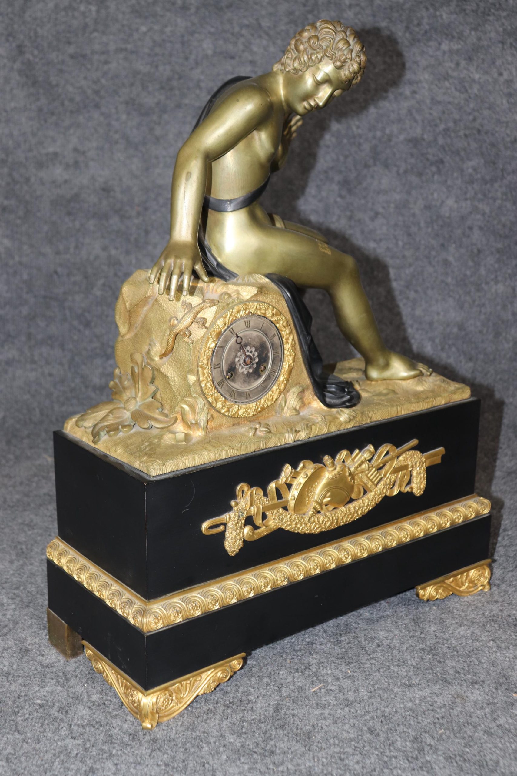 Antique French Empire Figural Mantle Clock: Ormolu Bronze, 19th Century - Image 5