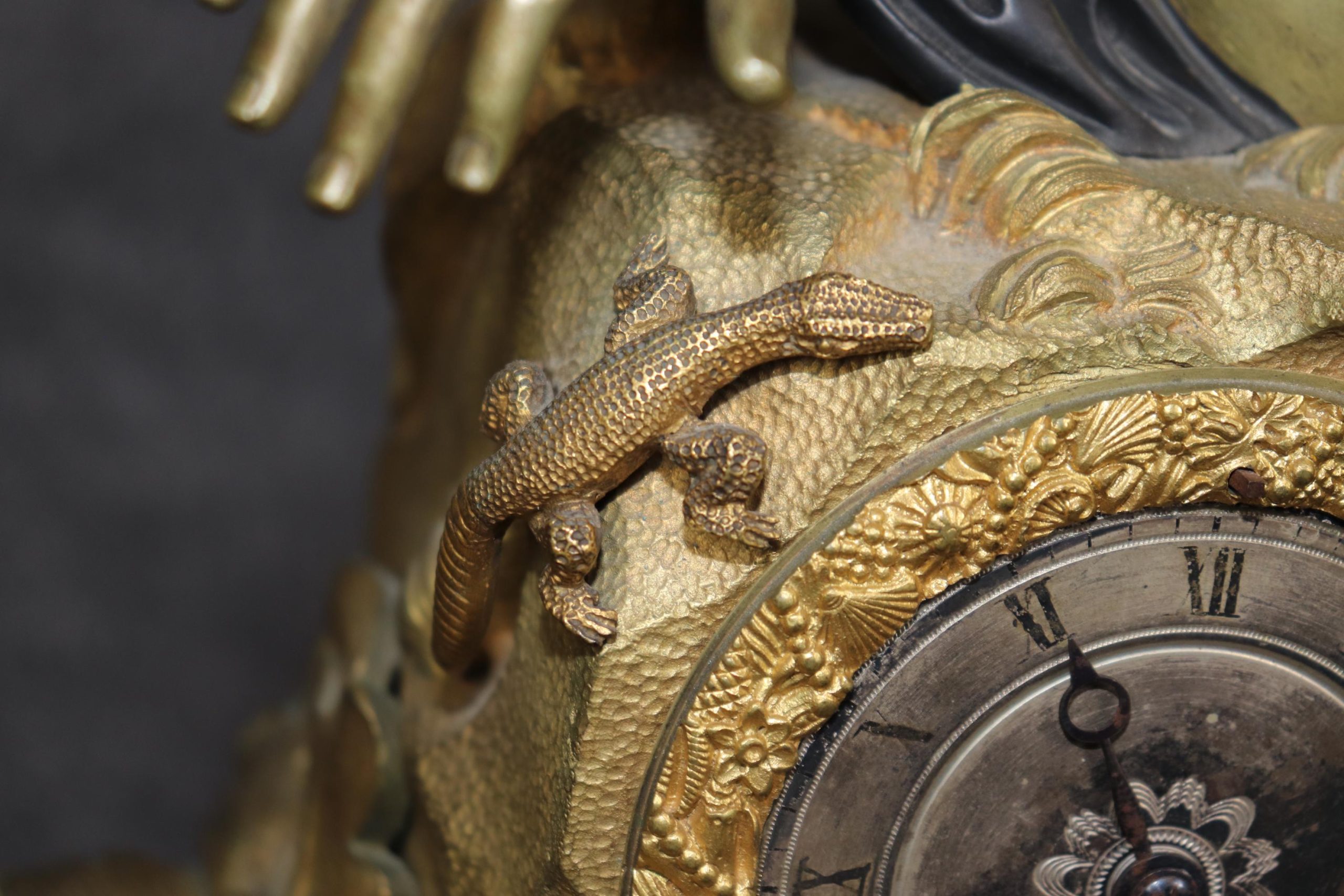 Antique French Empire Figural Mantle Clock: Ormolu Bronze, 19th Century - Image 8