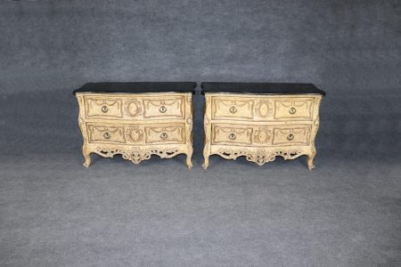 Vintage Continental Commodes Pair: Distressed Tessellated Tops, 2-Drawer Chests