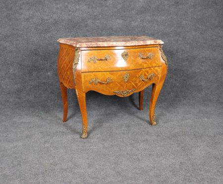 Vintage Italian Louis XV Style Marble Top Commode - Inlaid Chest of Drawers