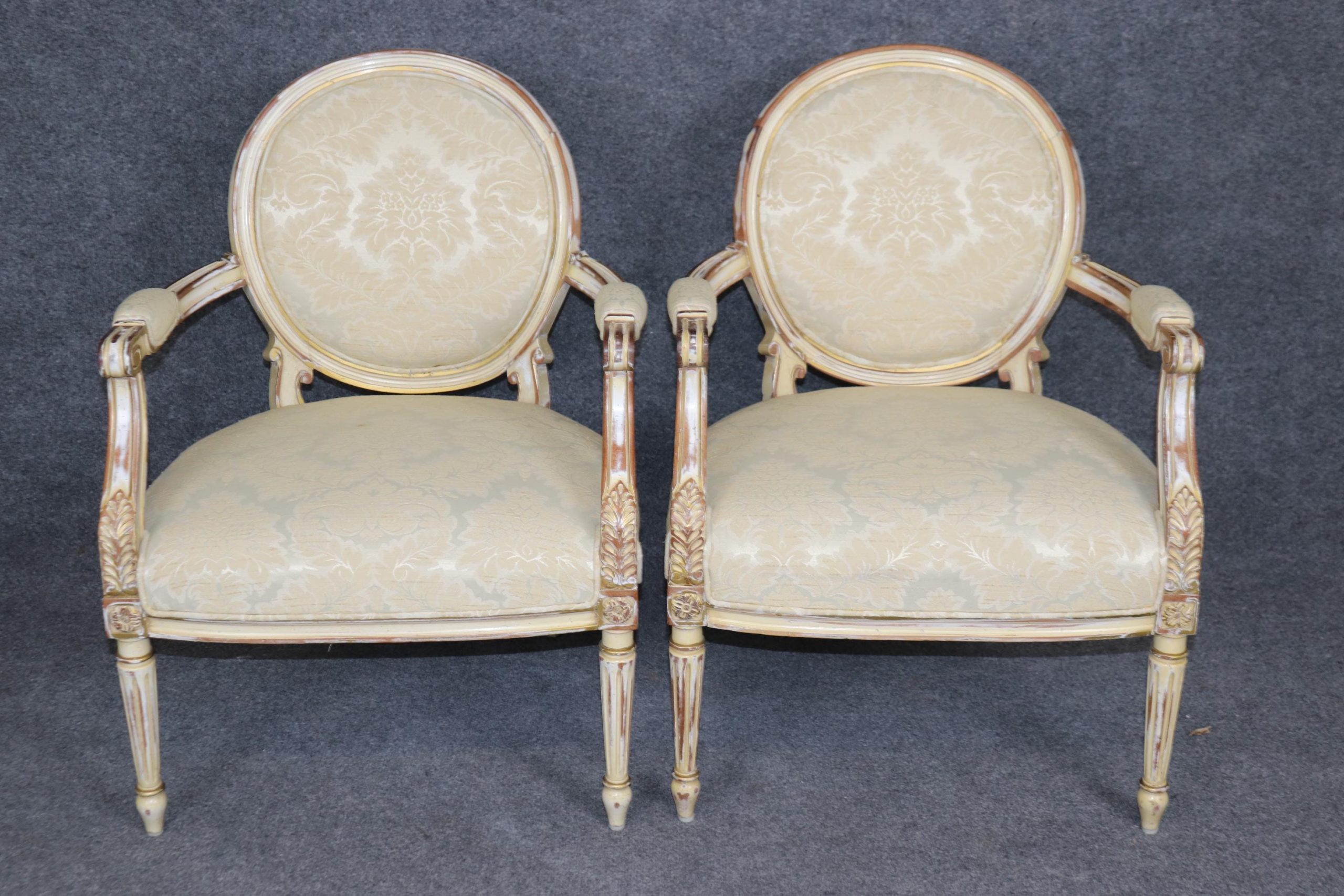 Vintage Louis XVI Style Armchairs: Distressed Paint Accent Chairs - Image 2