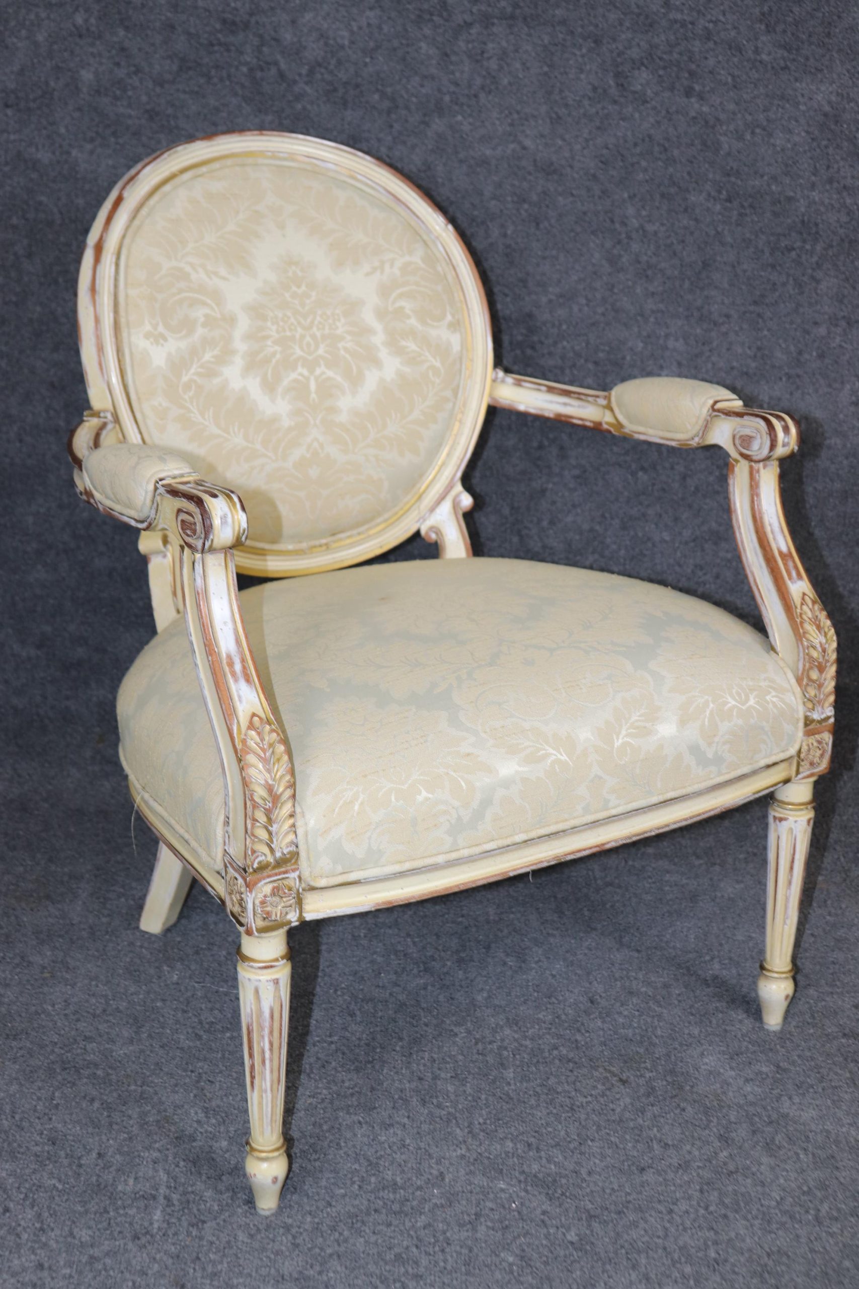 Vintage Louis XVI Style Armchairs: Distressed Paint Accent Chairs - Image 5