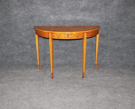 Vintage Adams Style Demilune Console Table: Hand-Painted Accent Table