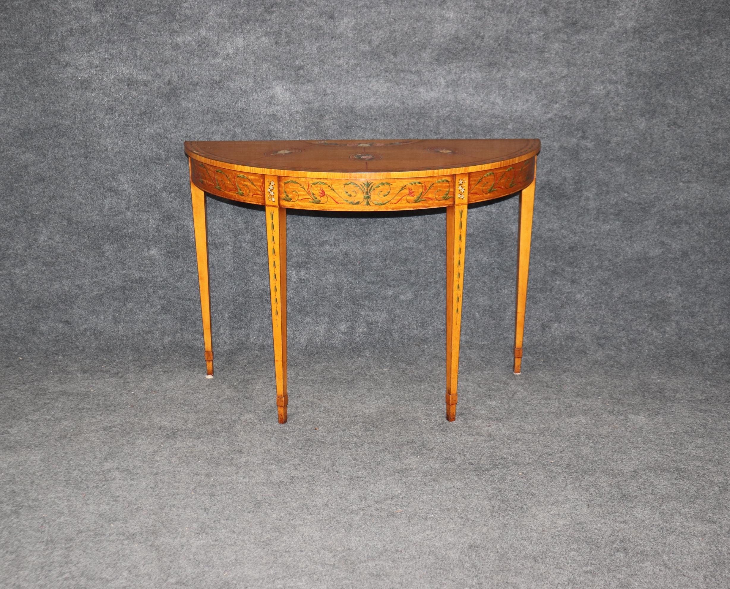 Vintage Adams Style Demilune Console Table: Hand-Painted Accent Table