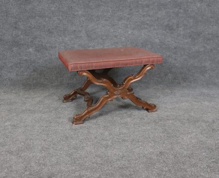 Regency Style Carved X Bench by Baker Furniture: Vintage Upholstered Stool