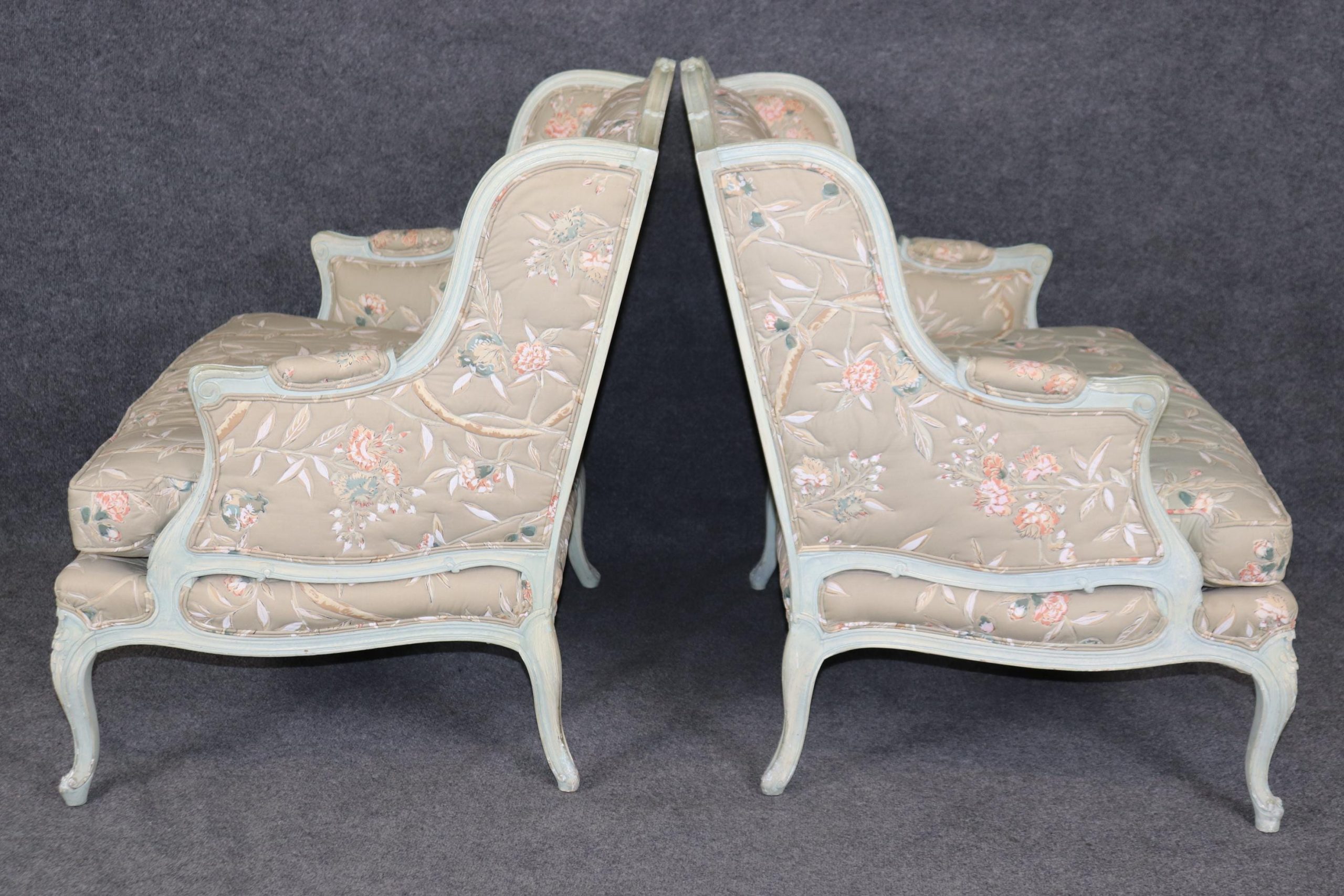 Vintage Louis XV Style Wingback Chairs: Floral Bergere Armchairs, Pair - Image 3