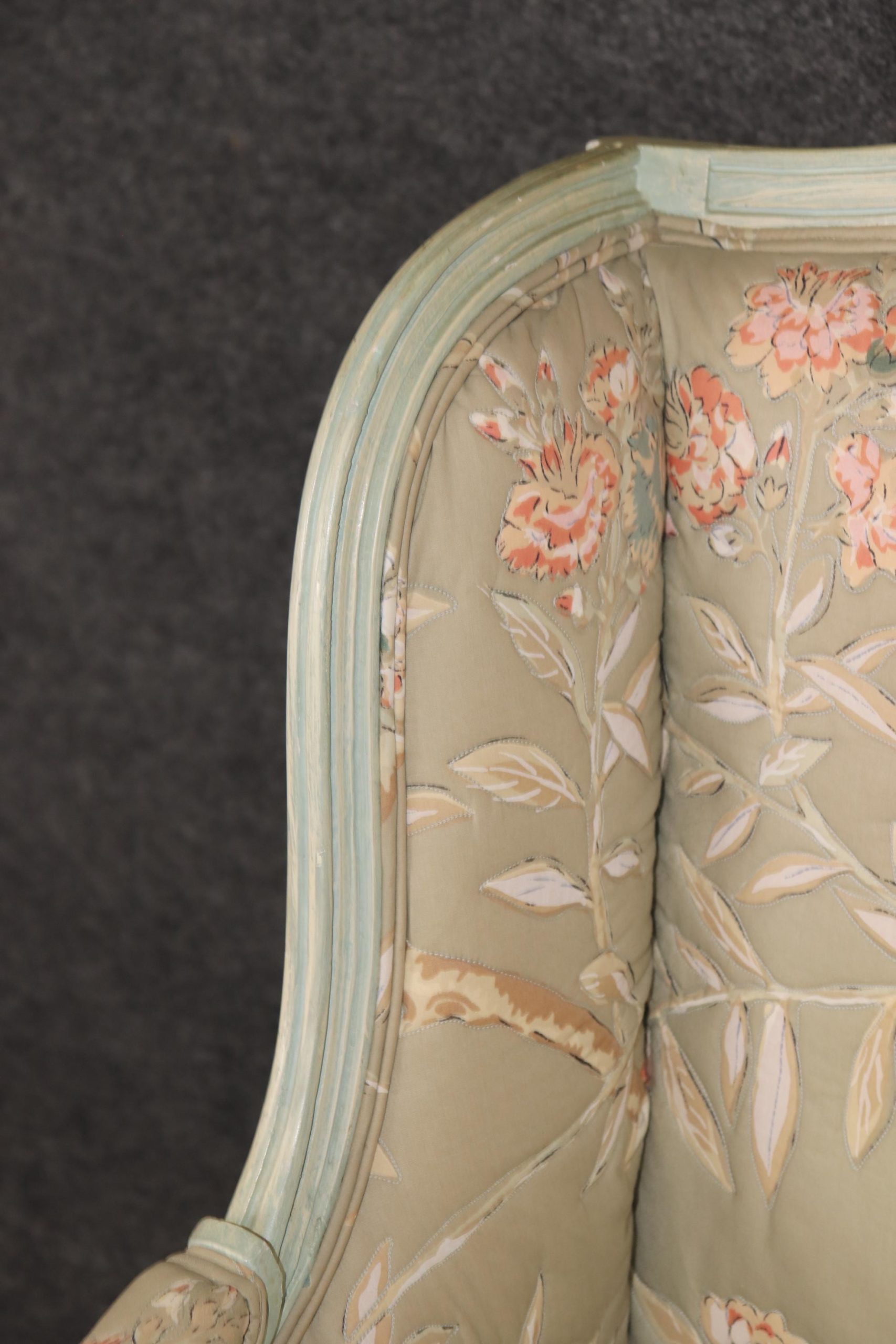 Vintage Louis XV Style Wingback Chairs: Floral Bergere Armchairs, Pair - Image 9