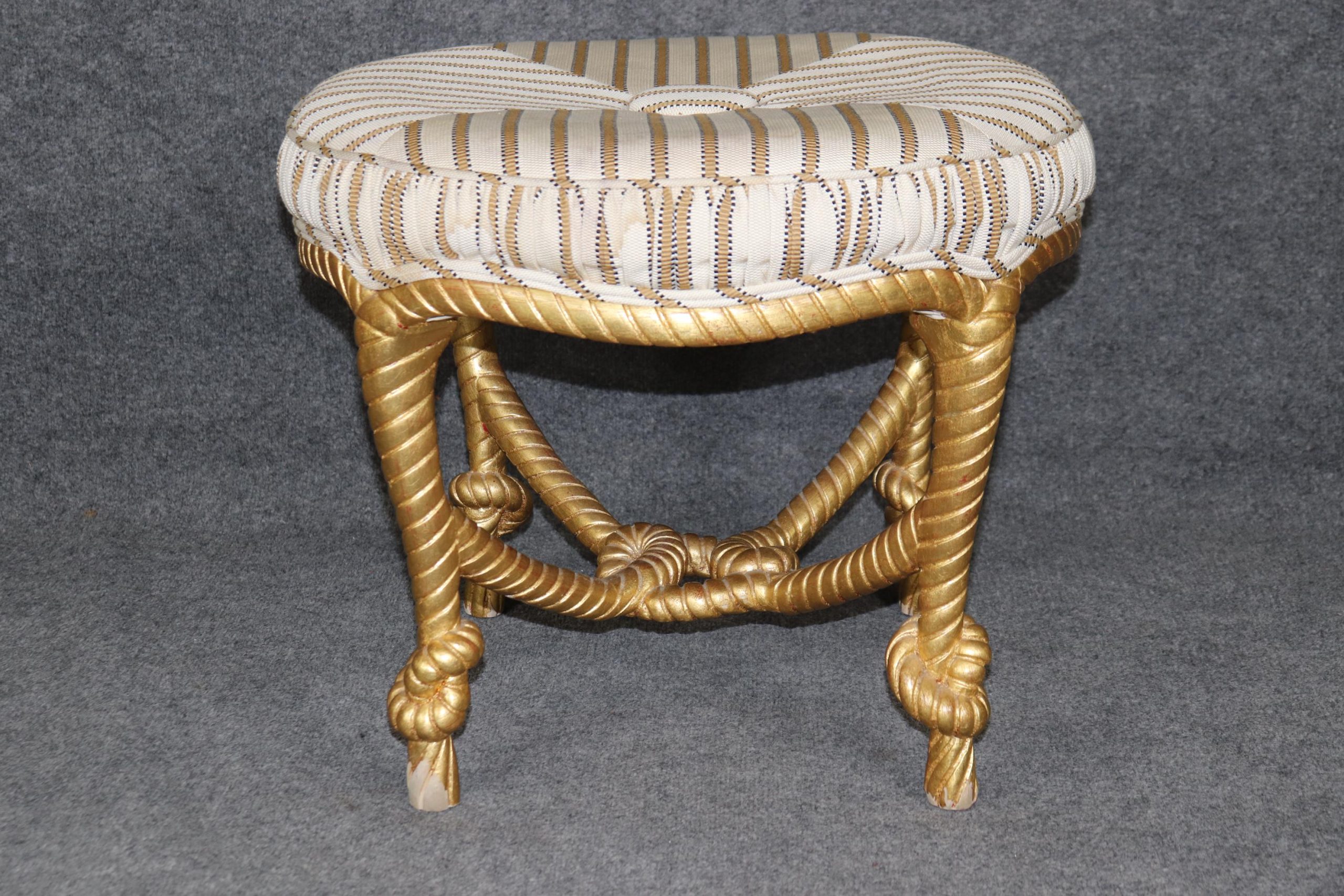 Mid Century Italian Gold Gilt Rope Twist Ottoman Bench - Image 2