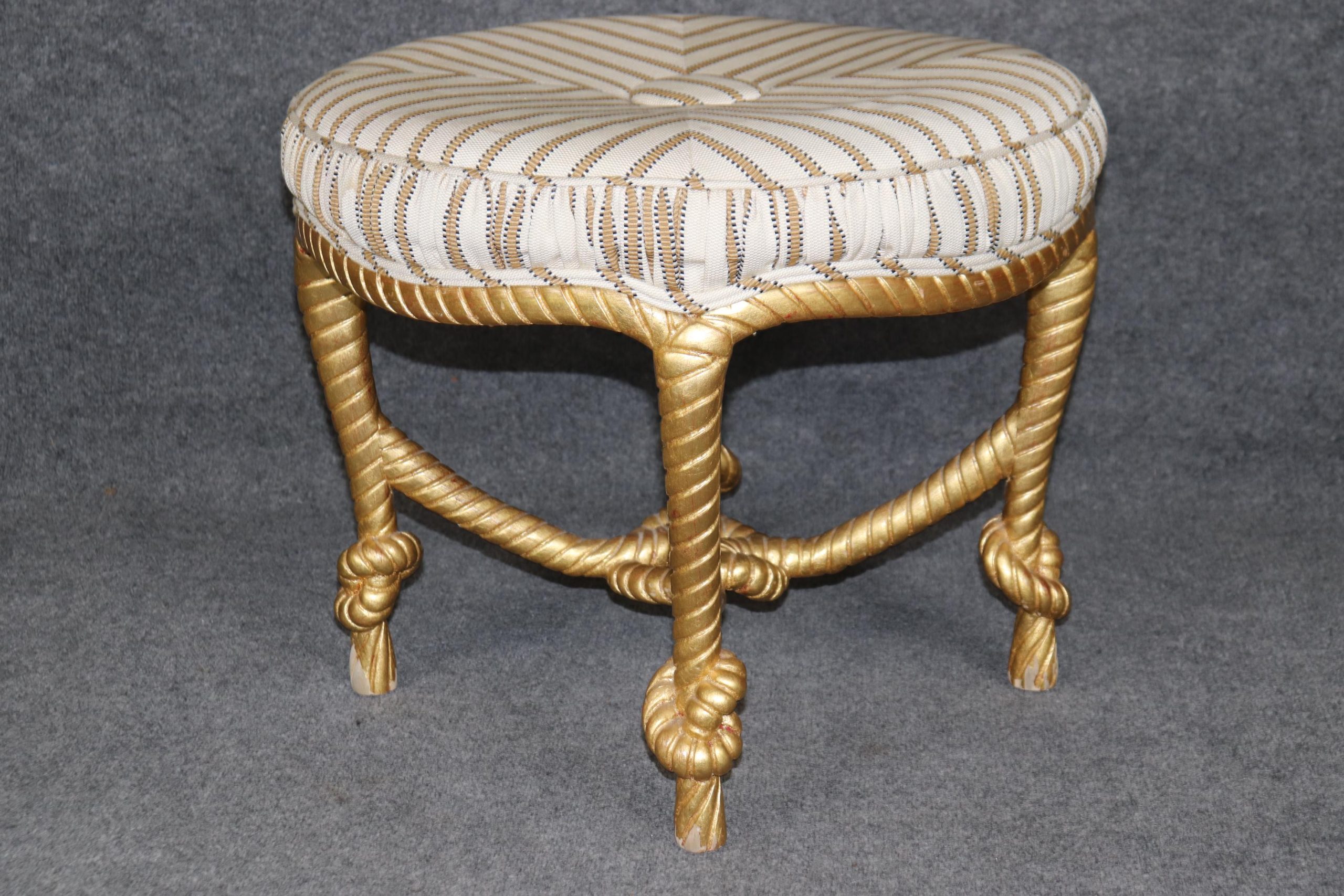 Mid Century Italian Gold Gilt Rope Twist Ottoman Bench - Image 3