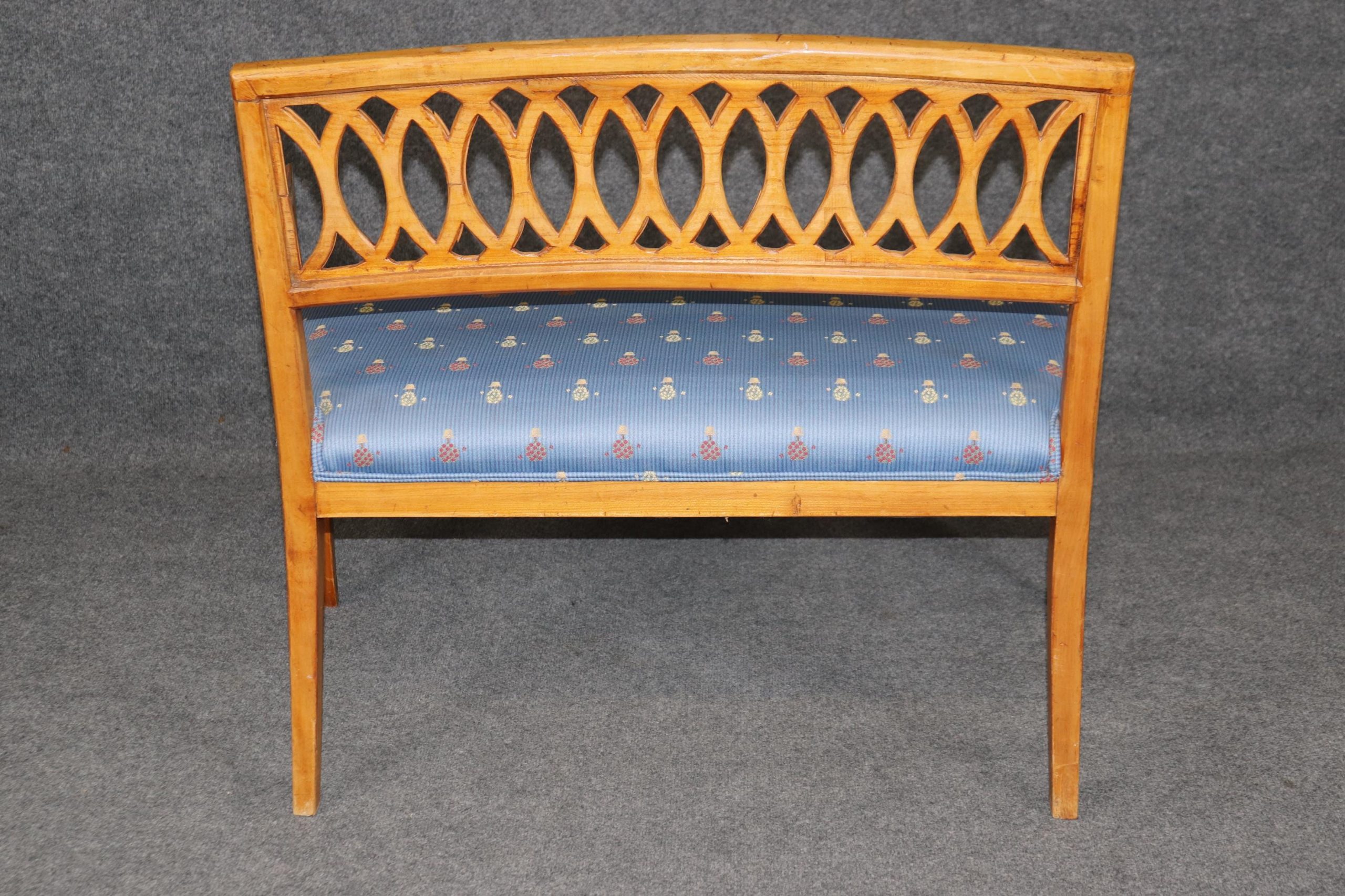 Antique Continental Walnut Settee: Blue Floral Upholstery Loveseat - Image 4