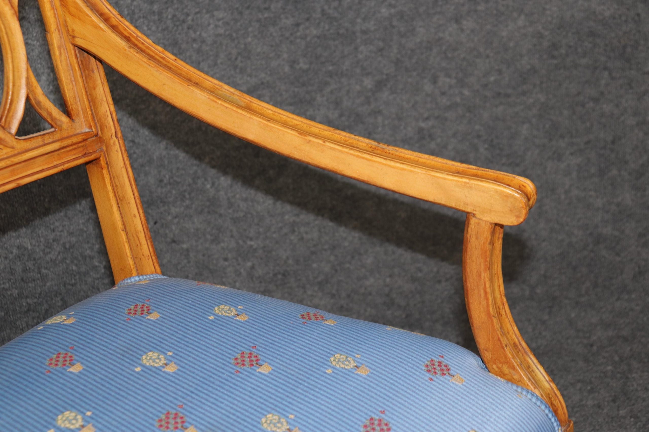 Antique Continental Walnut Settee: Blue Floral Upholstery Loveseat - Image 6