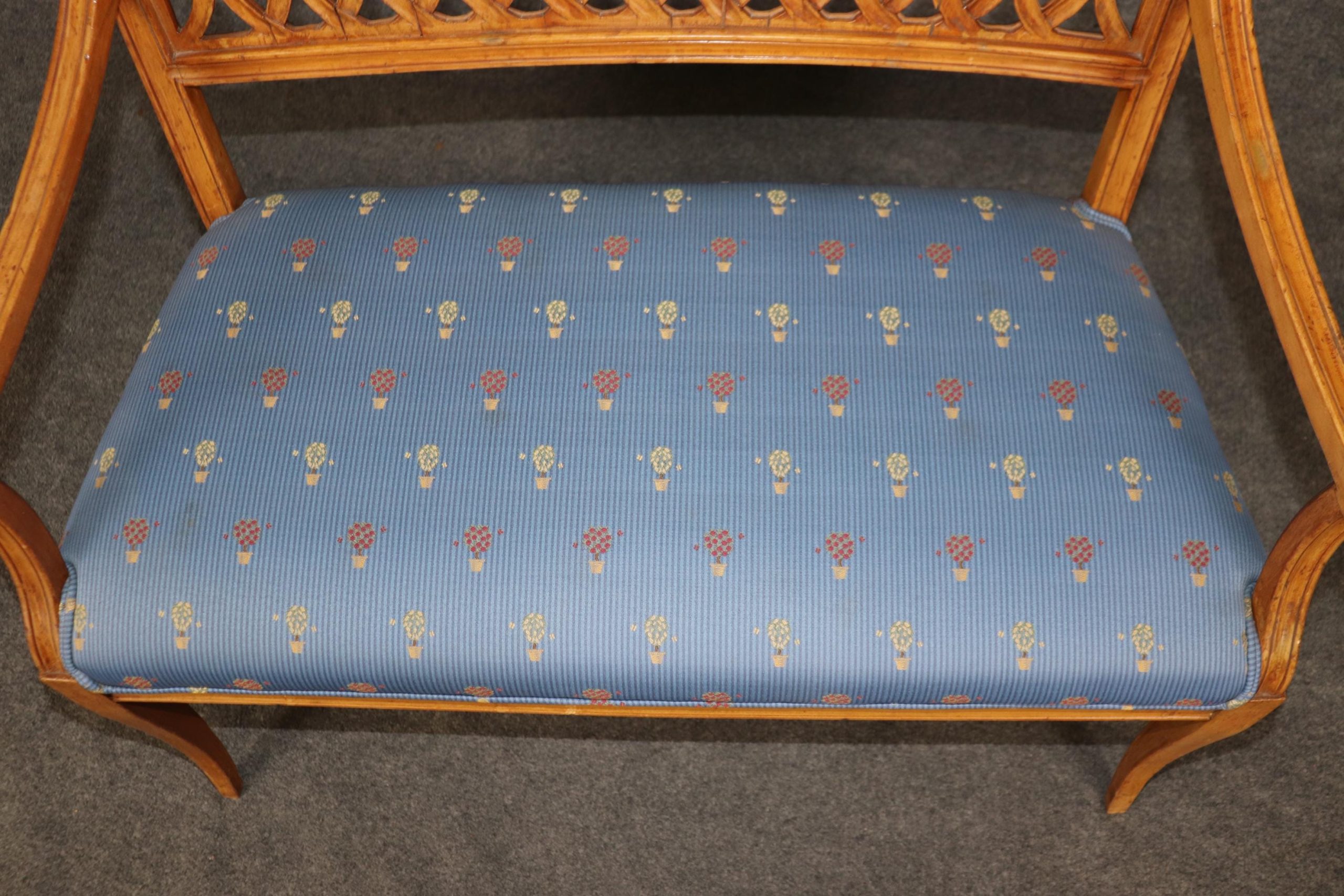 Antique Continental Walnut Settee: Blue Floral Upholstery Loveseat - Image 7