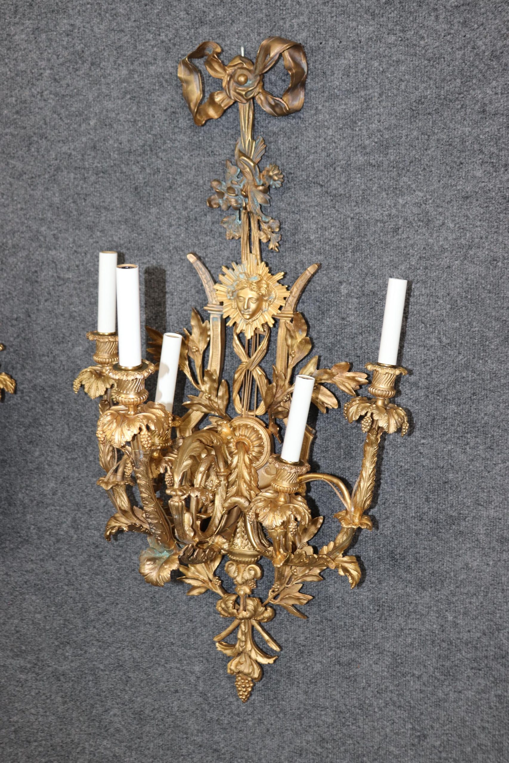 Antique French Louis XVI Gilt Bronze Sconces: Early 20th Century Pair - Image 3