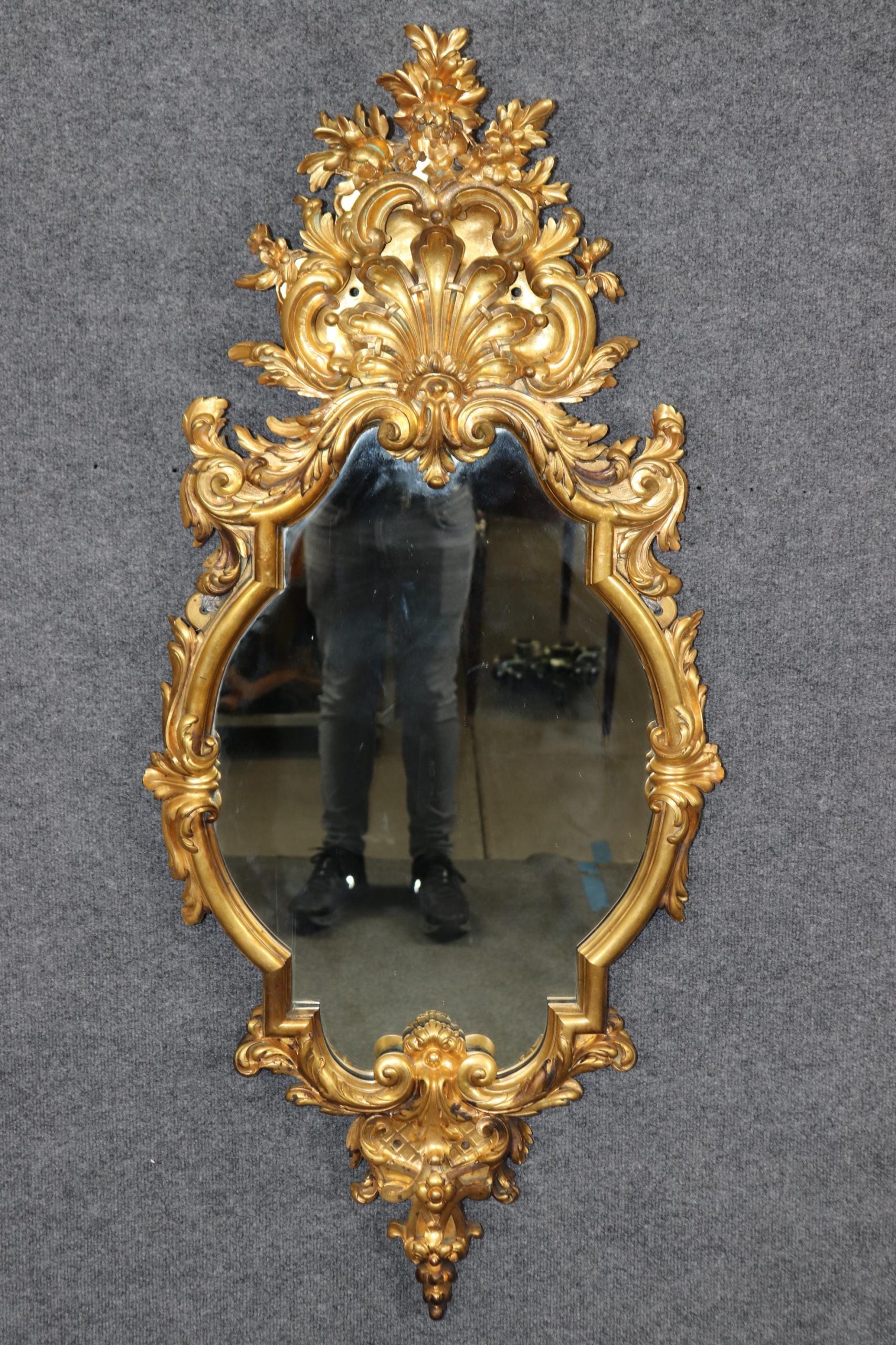 Antique French Louis XV Style Bronze Ormolu Wall Mirror - Image 2
