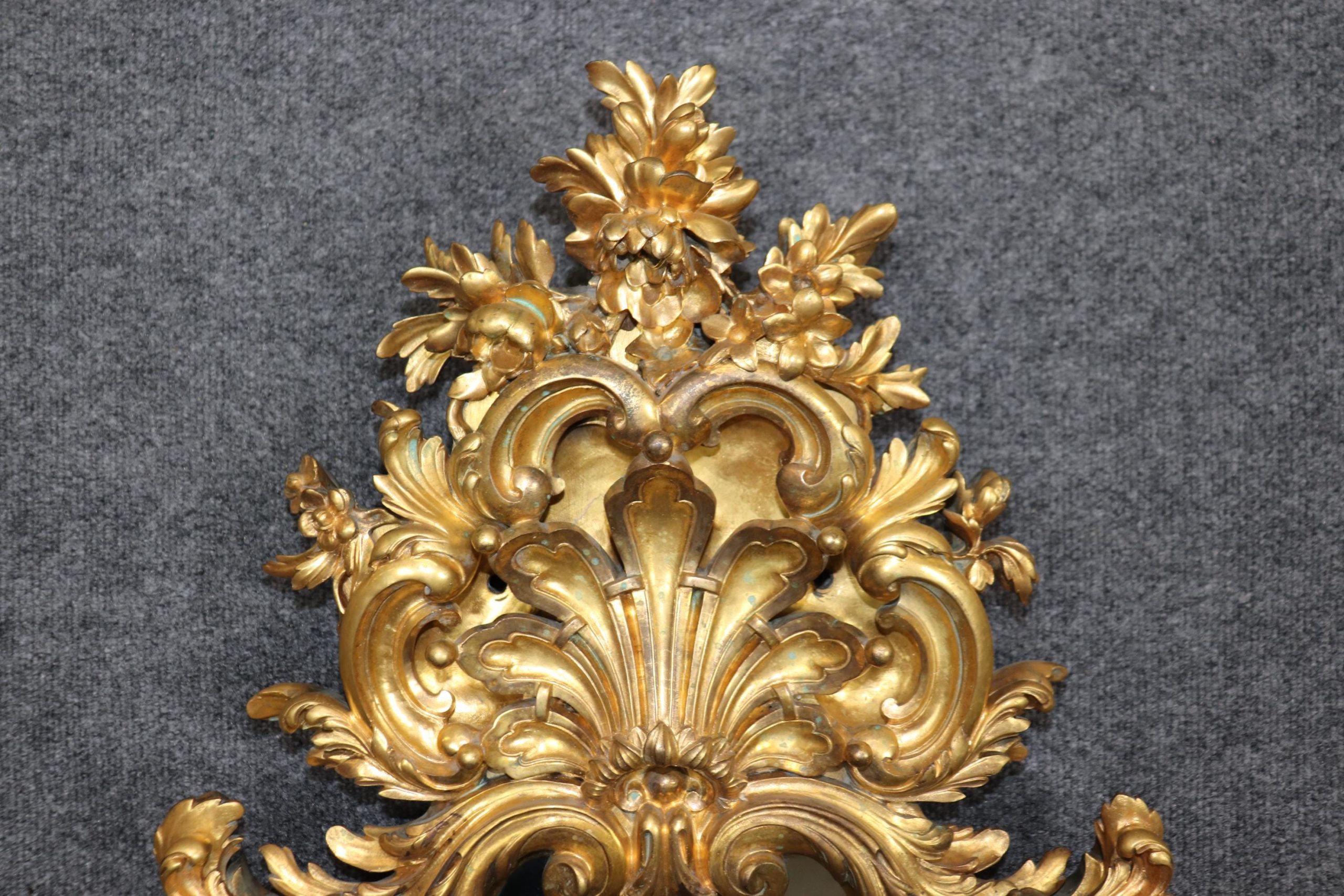 Antique French Louis XV Style Bronze Ormolu Wall Mirror - Image 3