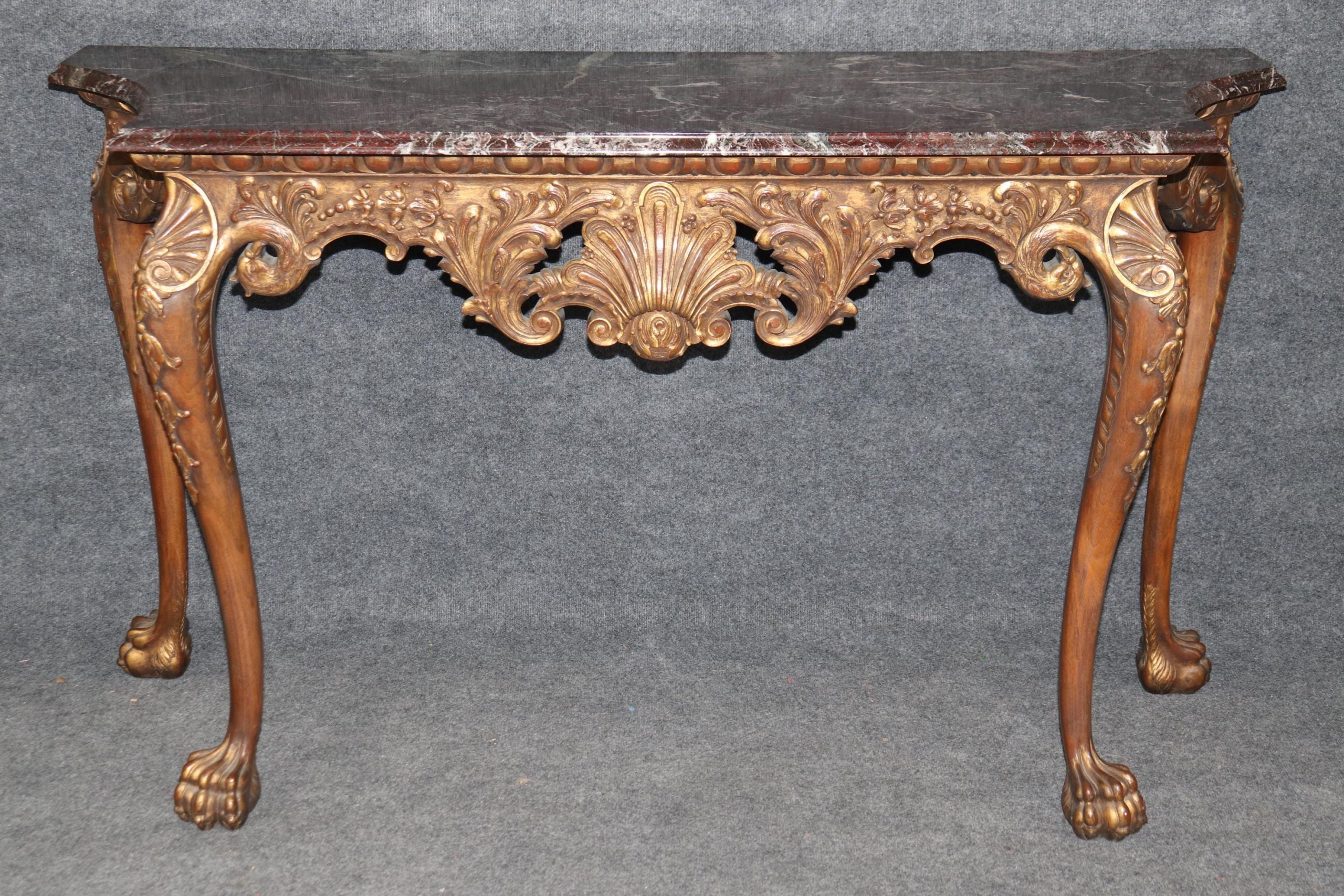 Vintage Carved Georgian Style Marble Top Console Tables - Pair - Image 4