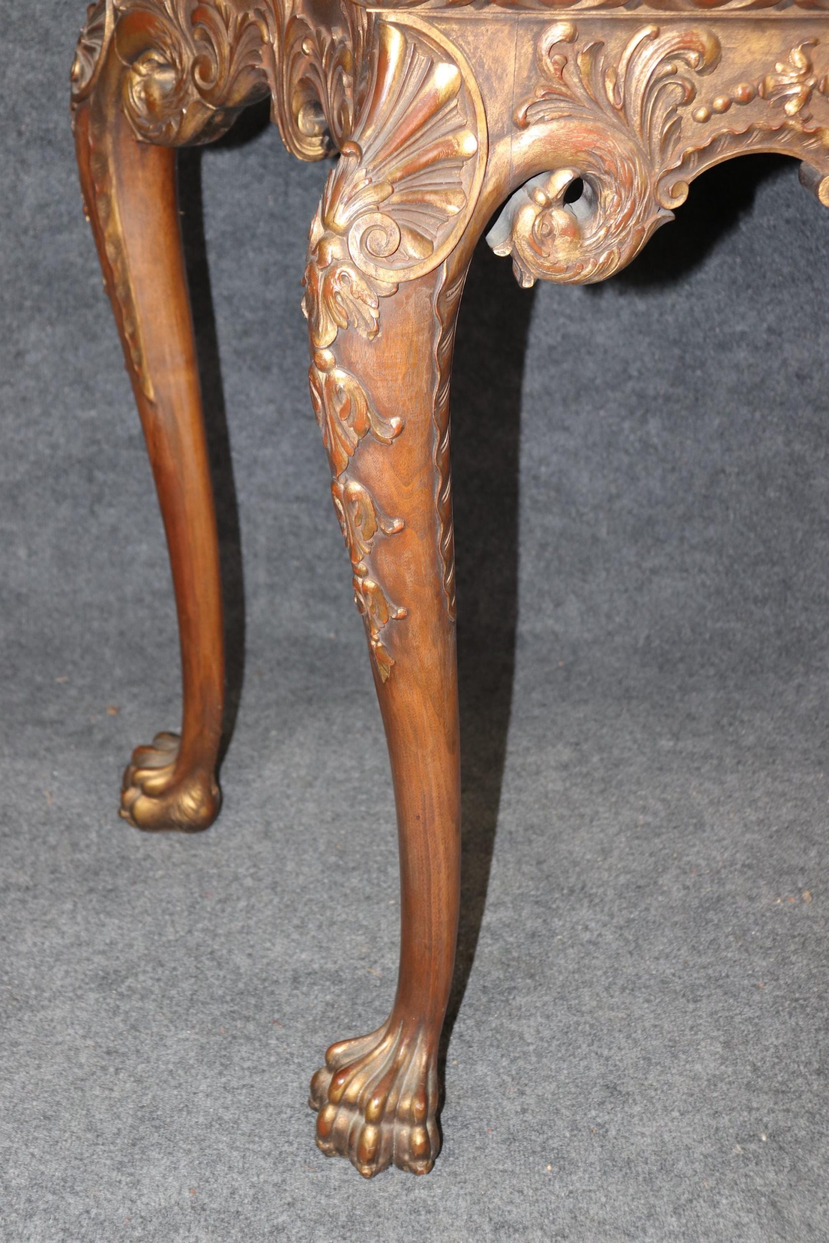 Vintage Carved Georgian Style Marble Top Console Tables - Pair - Image 6