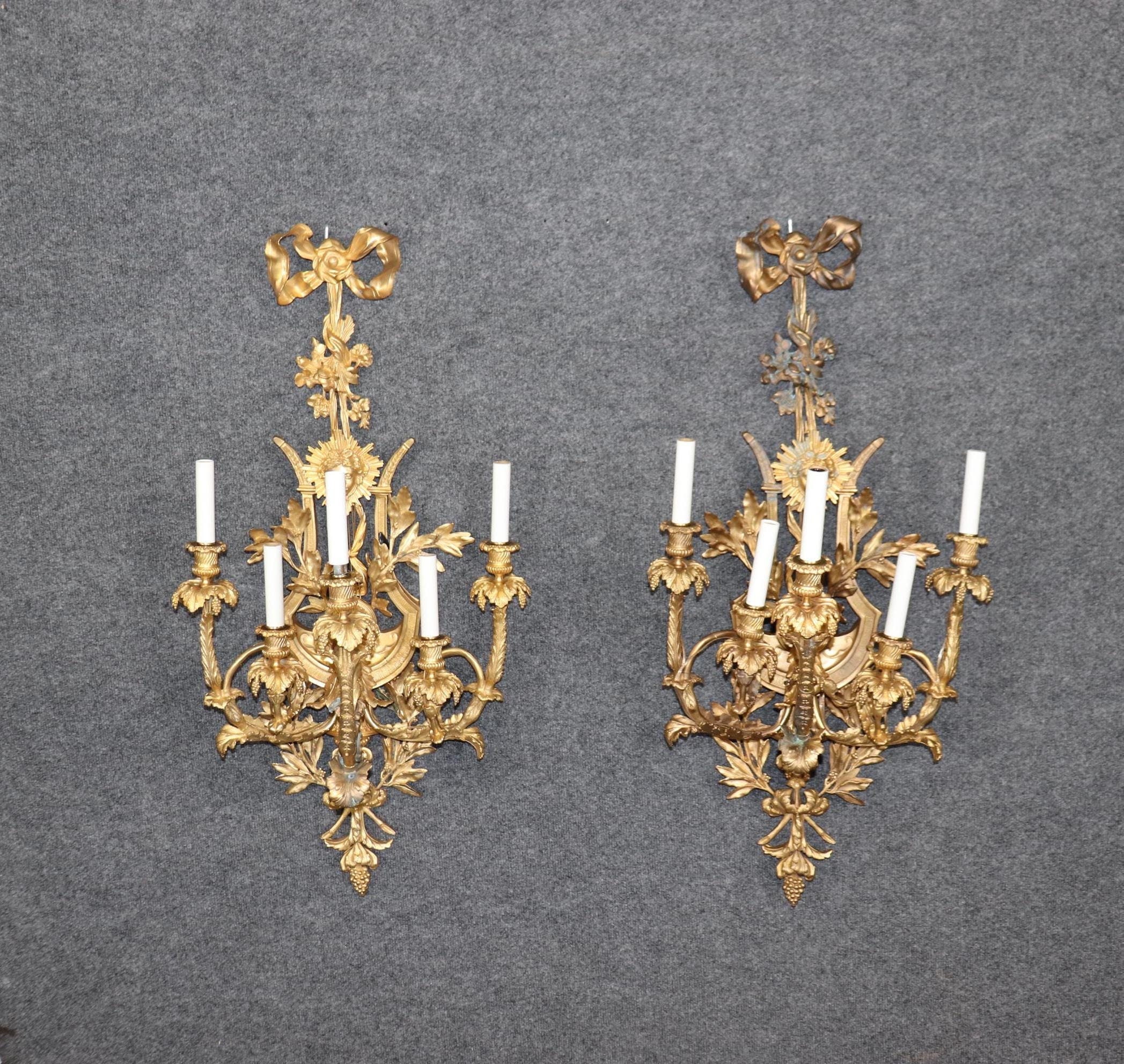 Antique French Louis XVI Gilt Bronze Sconces: Early 20th Century Pair