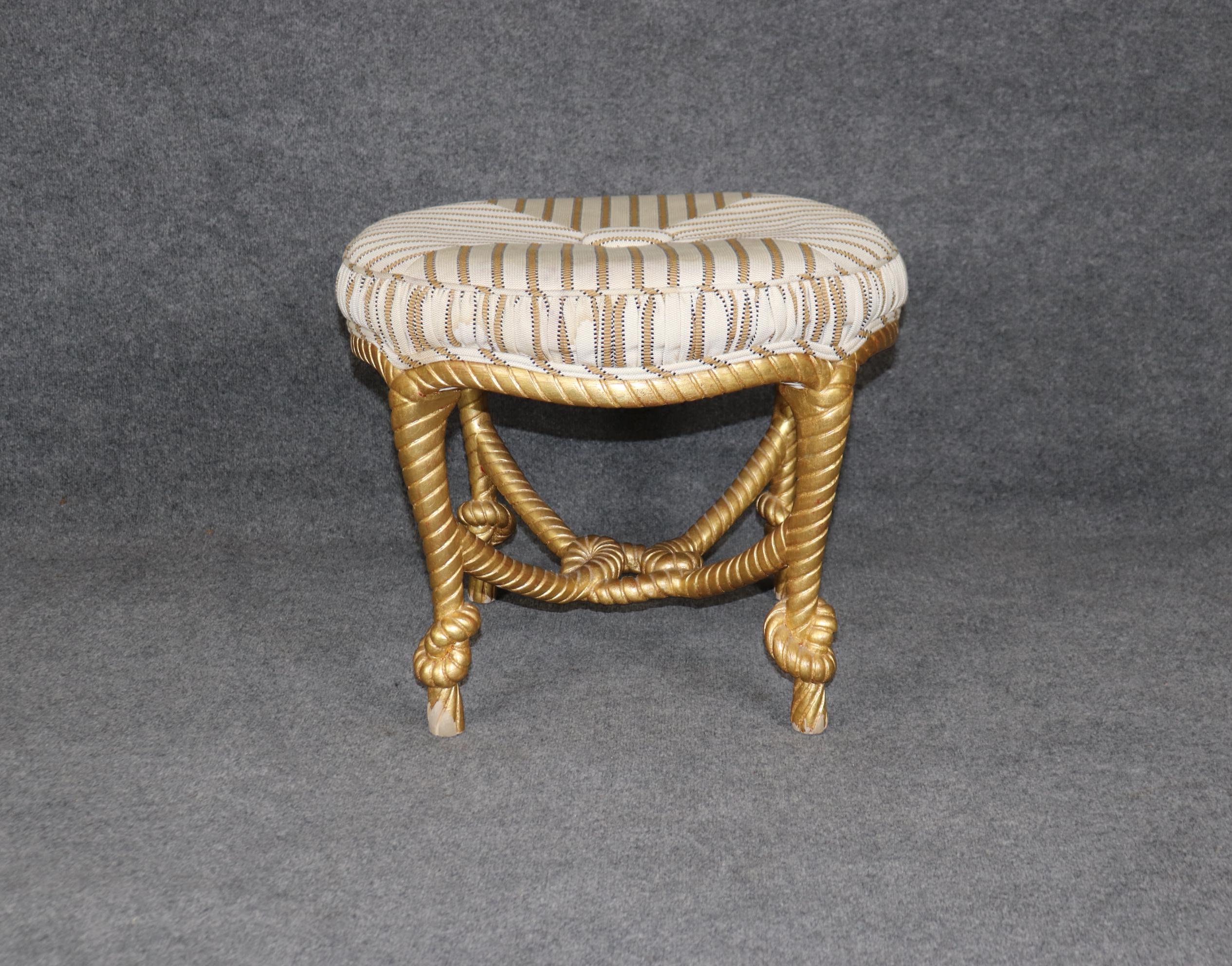 Mid Century Italian Gold Gilt Rope Twist Ottoman Bench