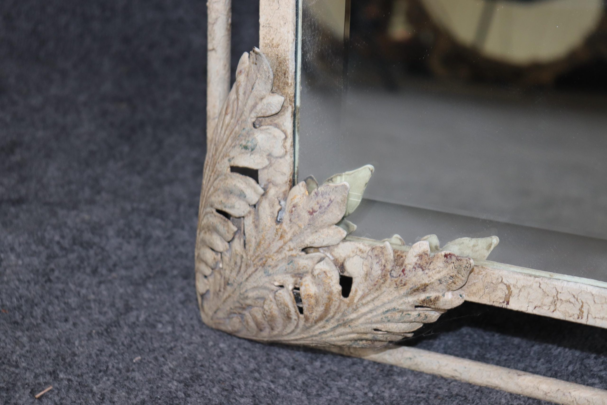 Large Continental Beveled Wall Mirror by John Richards: Distressed Painted Finish - Image 5